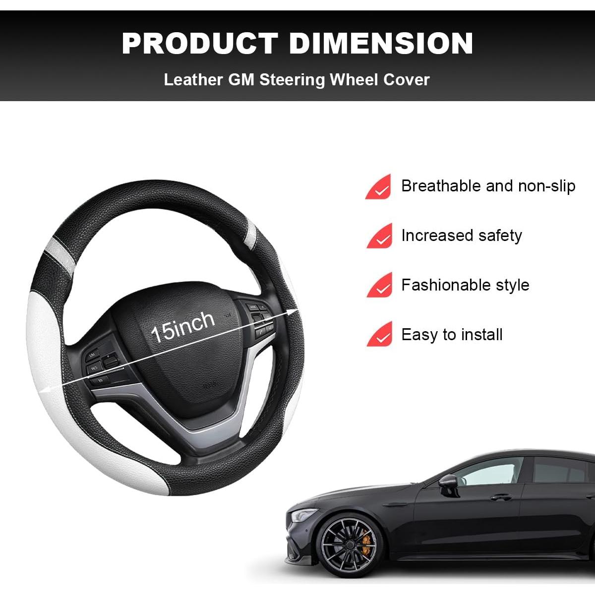 Cubierta de Volante MUQIDA 15 Pulgadas Cuero Antideslizante Blanco