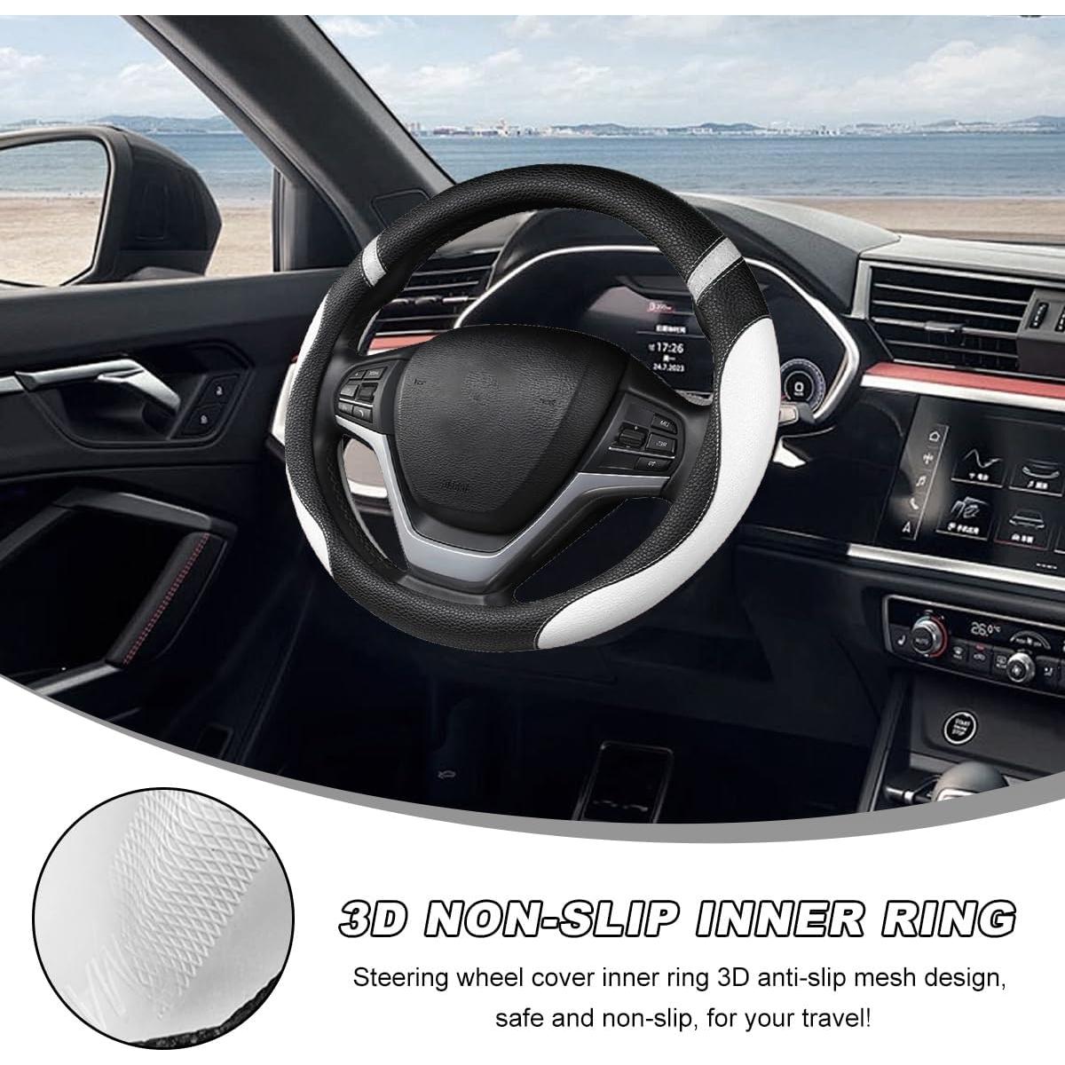 Cubierta de Volante MUQIDA 15 Pulgadas Cuero Antideslizante Blanco