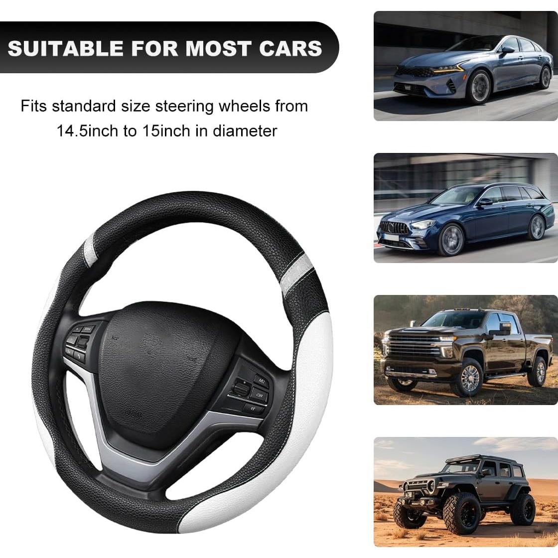Cubierta de Volante MUQIDA 15 Pulgadas Cuero Antideslizante Blanco