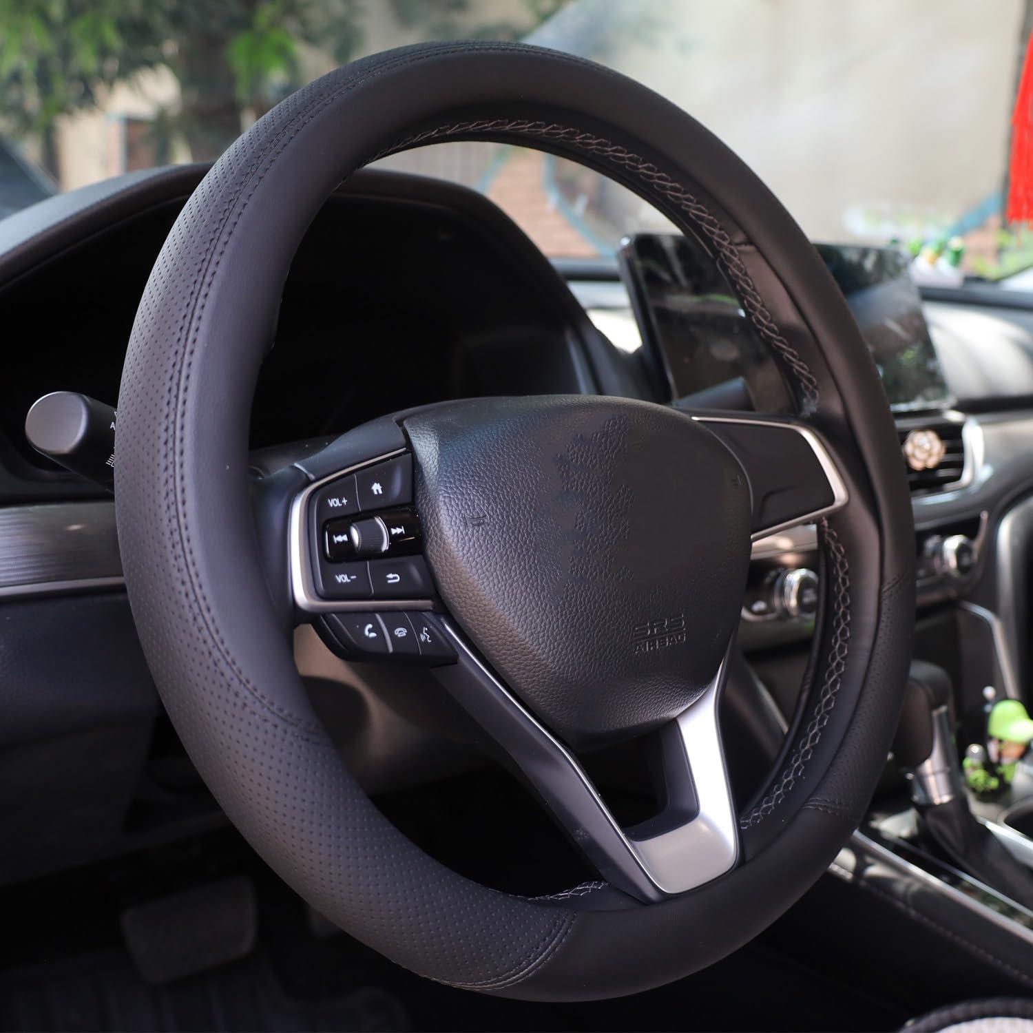 Cubierta de Volante SZYUCHEN para Acura 14.5-15" Cuero Negro