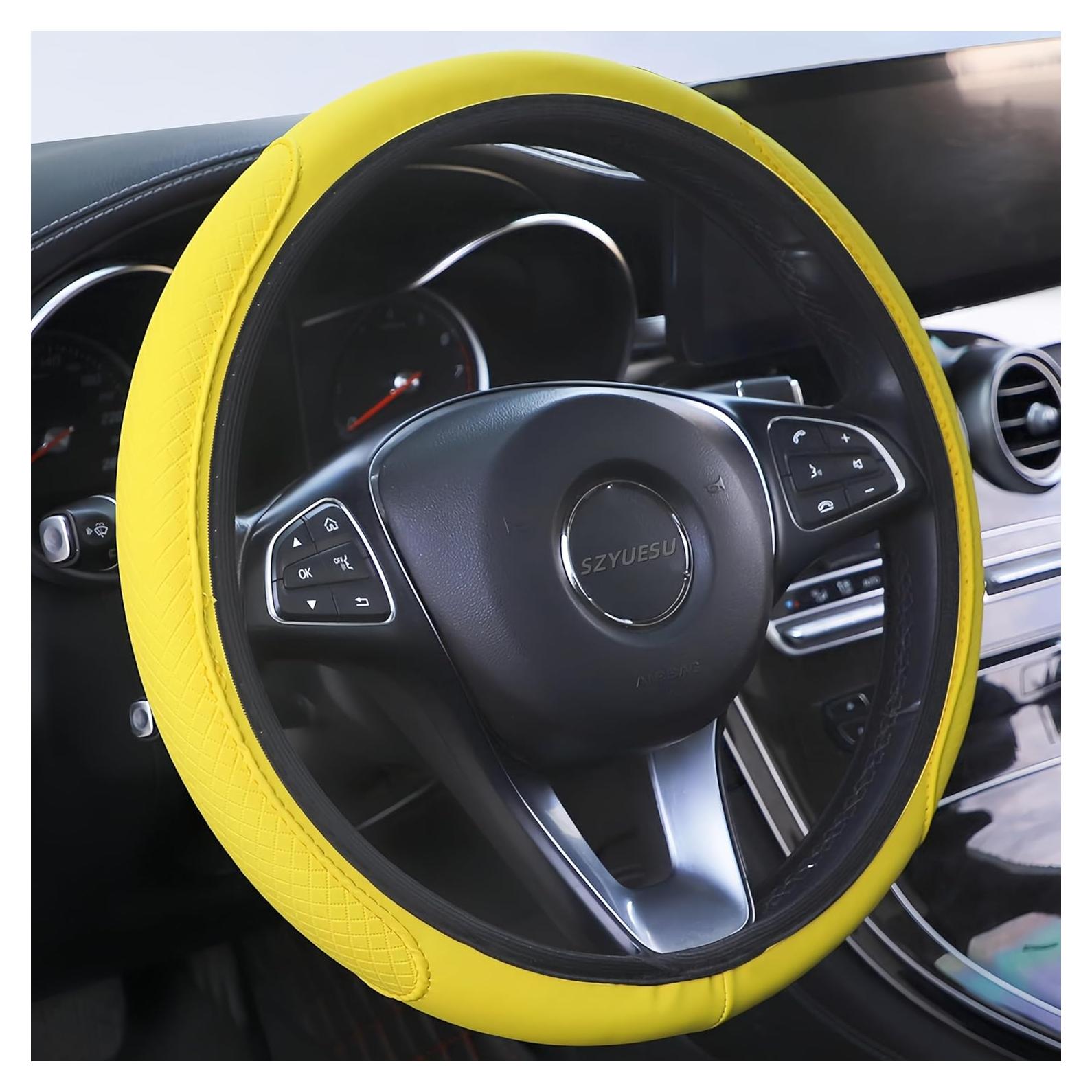 Cubierta de Volante de Cuero SZYUESU Amarillo 38cm Antideslizante