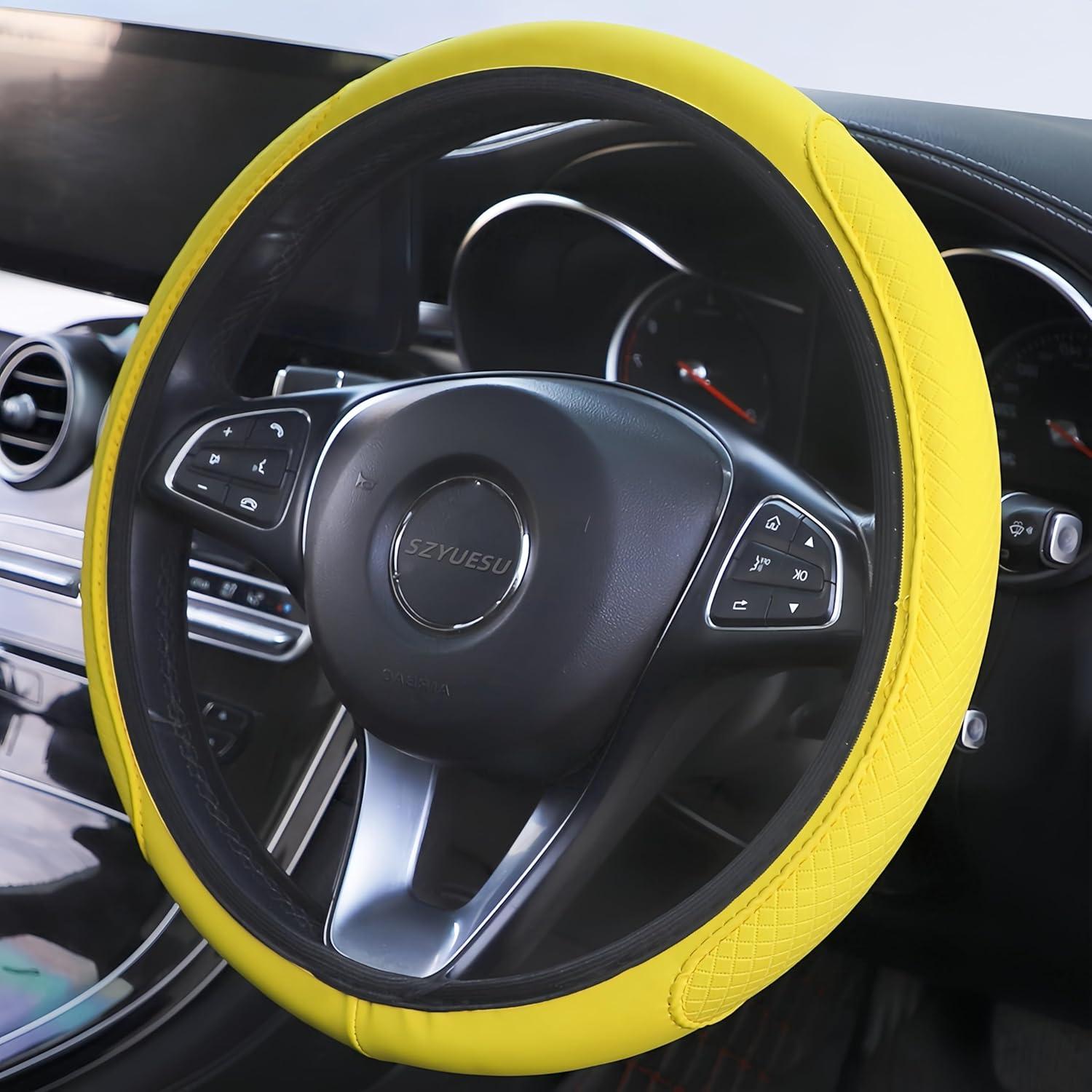 Cubierta de Volante de Cuero SZYUESU Amarillo 38cm Antideslizante