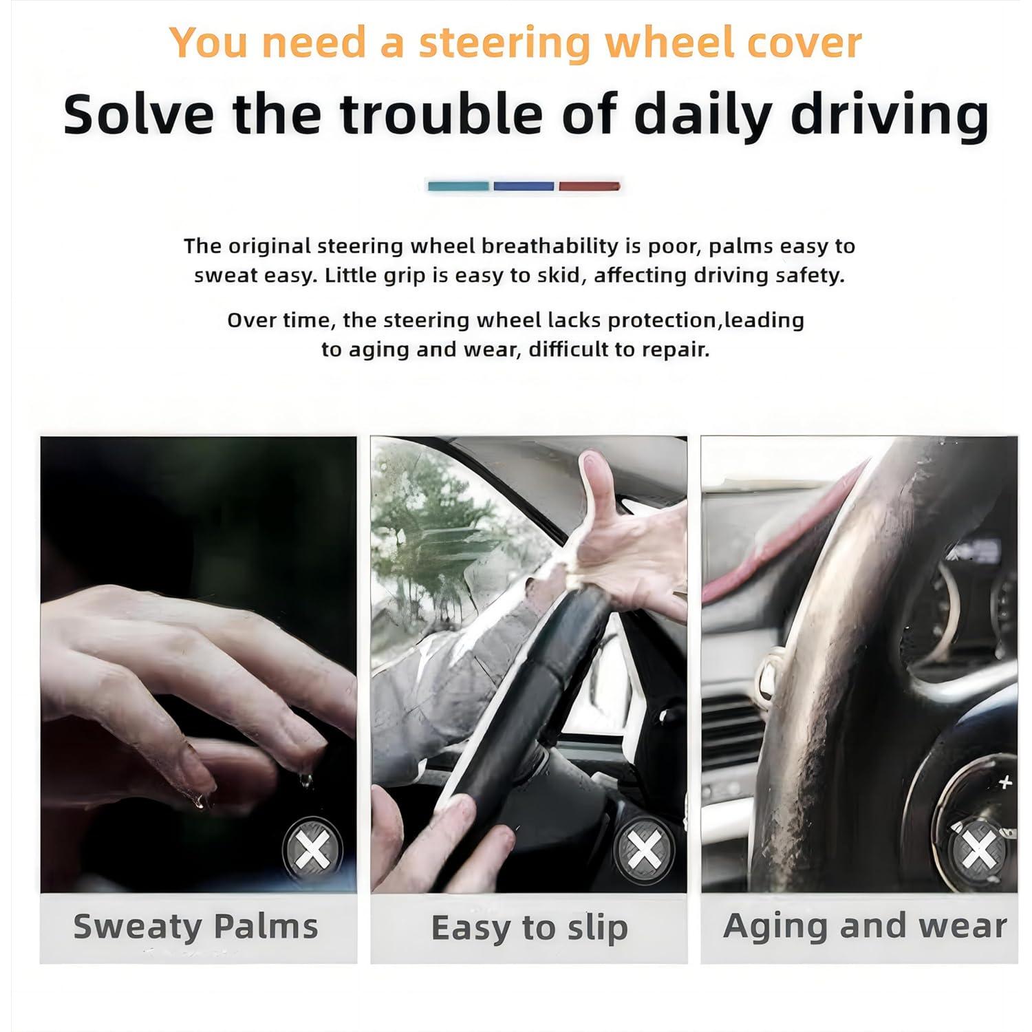 Cubierta de Volante de Cuero SZYUESU Amarillo 38cm Antideslizante