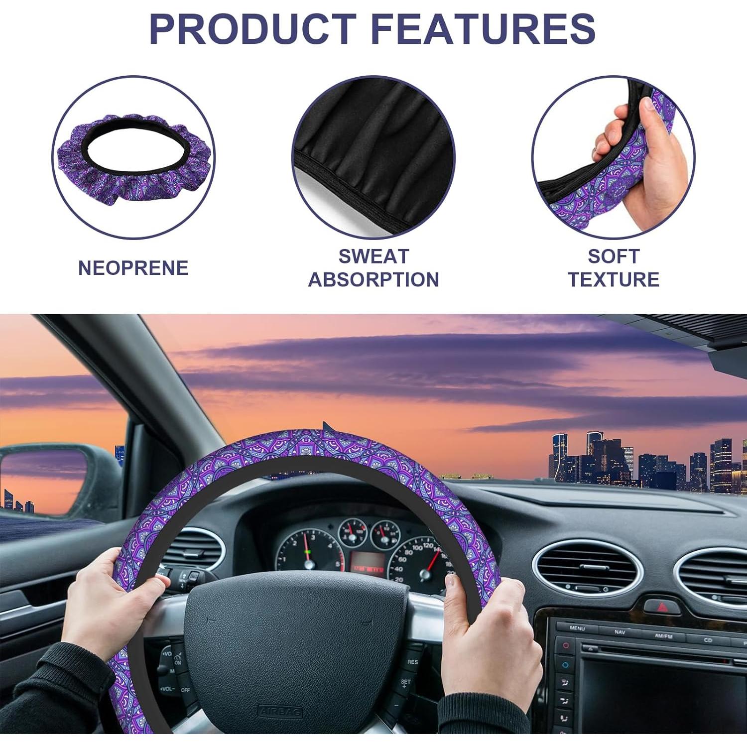 Cubierta de Volante Neopreno SISROW 15" Mandala Púrpura