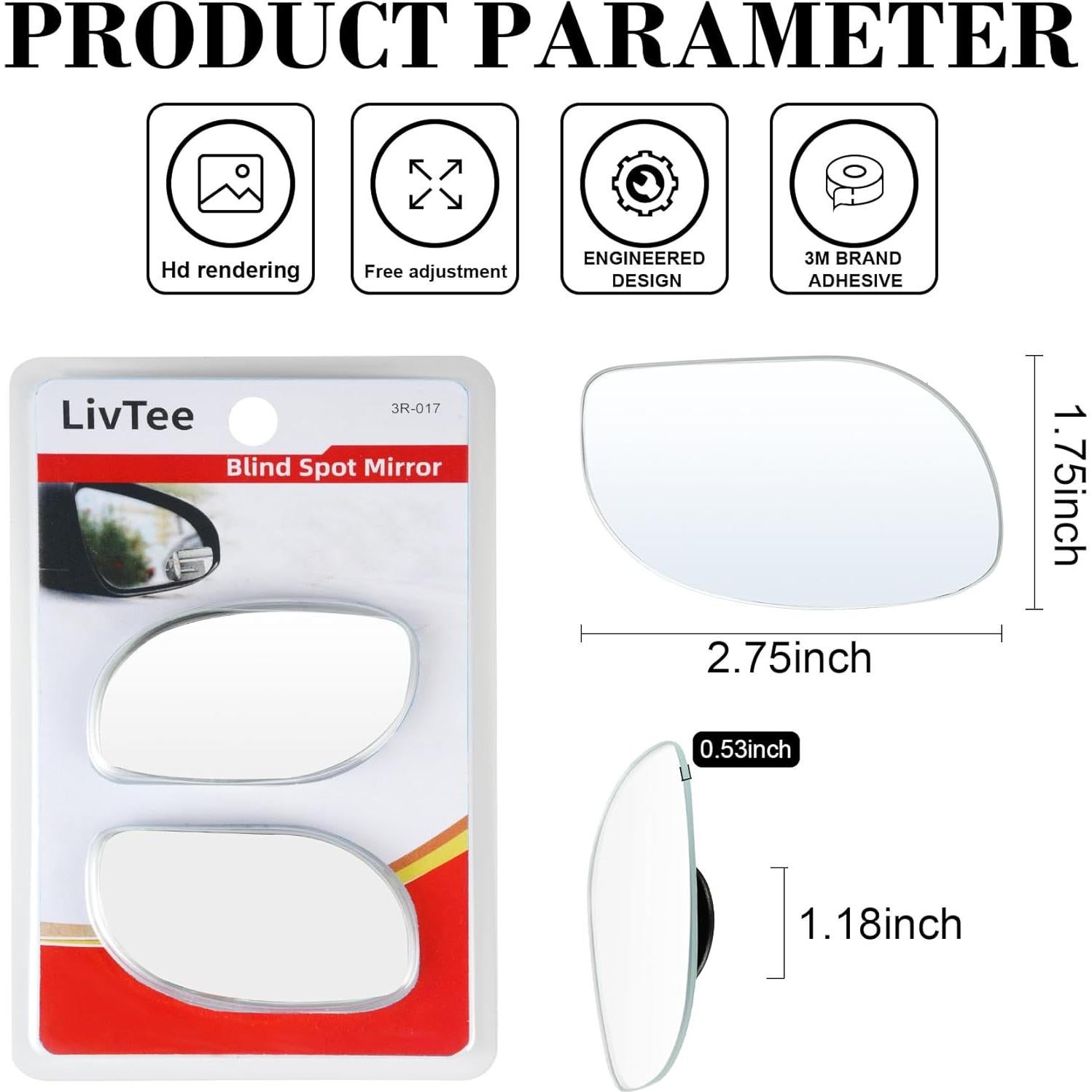 Espejos de Punto Ciego LivTee HD Convexos Ajustables - Paquete de 2