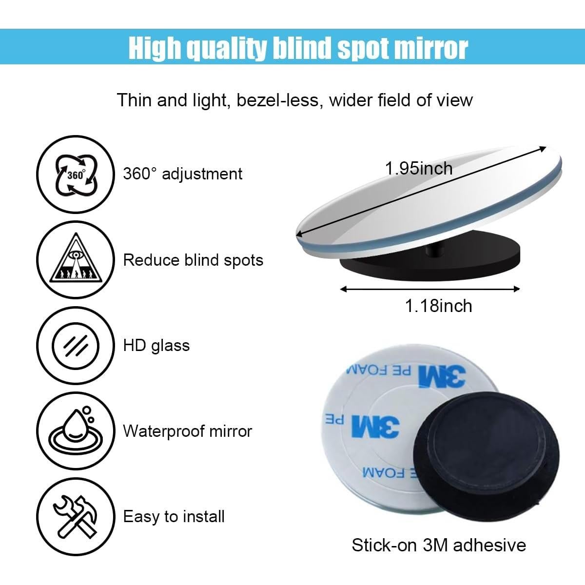 Espejo Convexo de Punto Ciego GLSOWEE 2 Piezas 5.08 cm