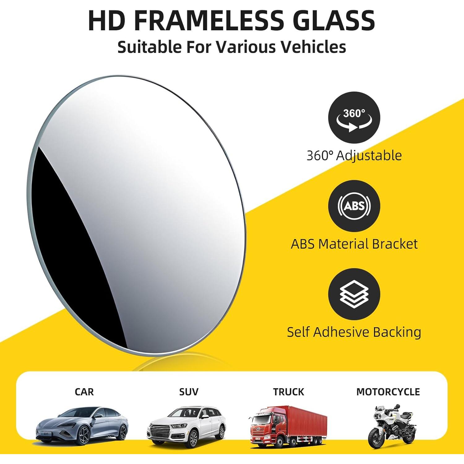 Espejo de Punto Ciego Aenfaiy 2 Pcs Redondo Ajustable HD