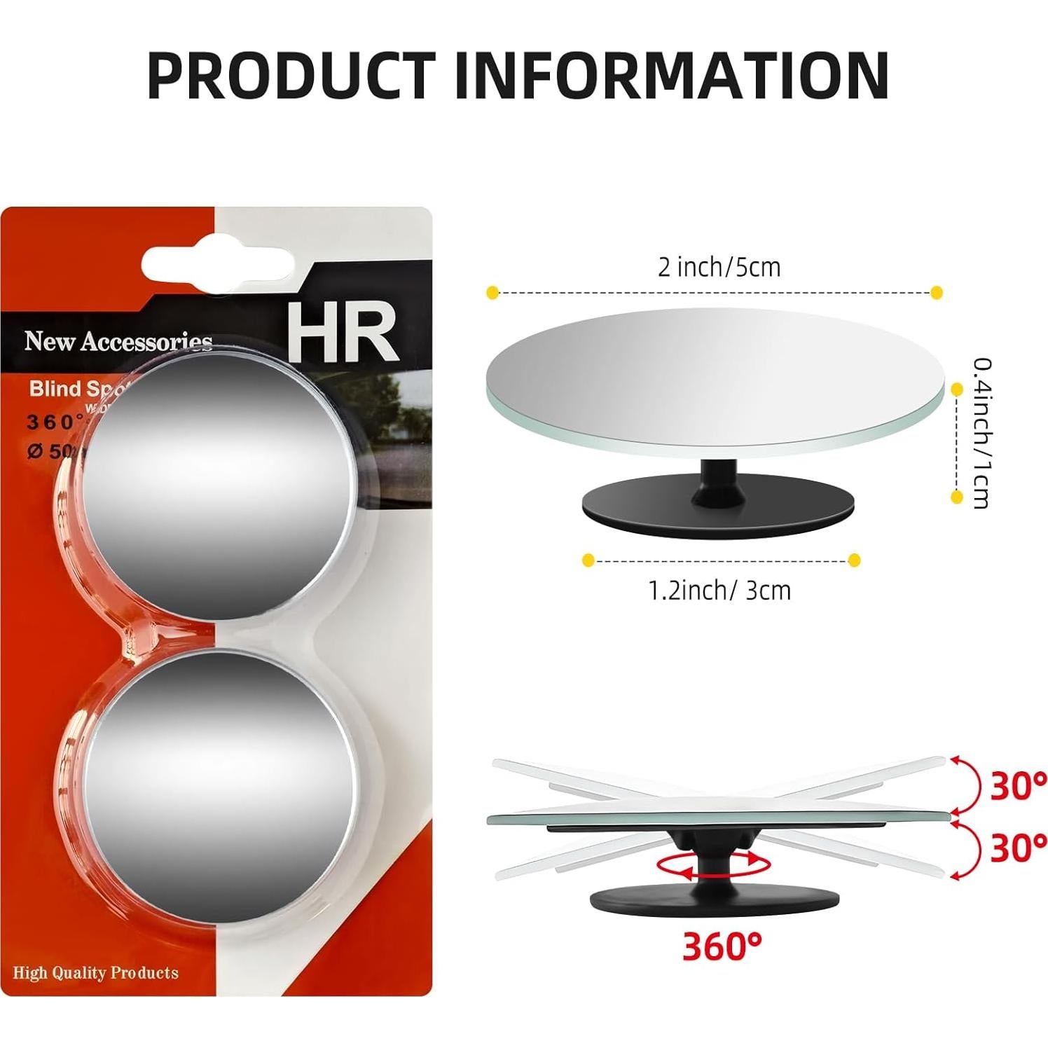 Espejo de Punto Ciego Aenfaiy 2 Pcs Redondo Ajustable HD