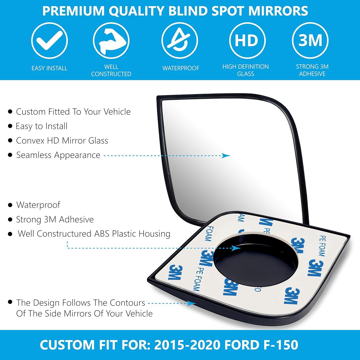 Espejos Convexos Adhesivos VrooeCoe para Puntos Ciegos Ford F150 2015-2020