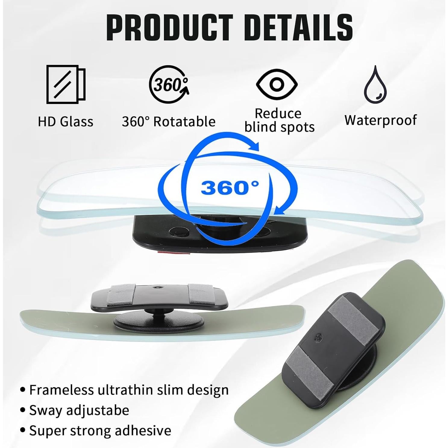 Espejos de Punto Ciego Sin Marco CIATBYYJ 2 Pcs 9.1x2.9cm