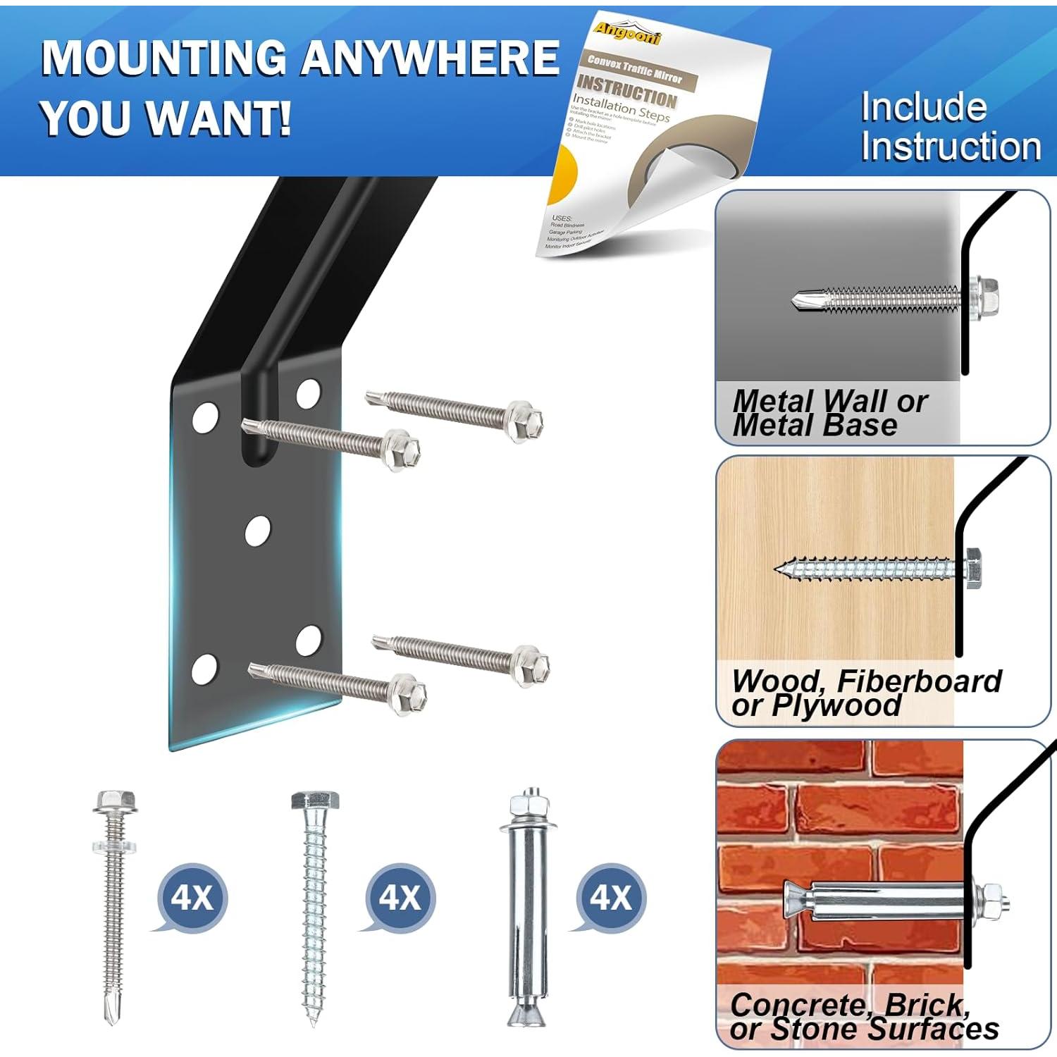 Espejo Convexo de Tráfico Angooni 38 cm Ajustable Seguridad