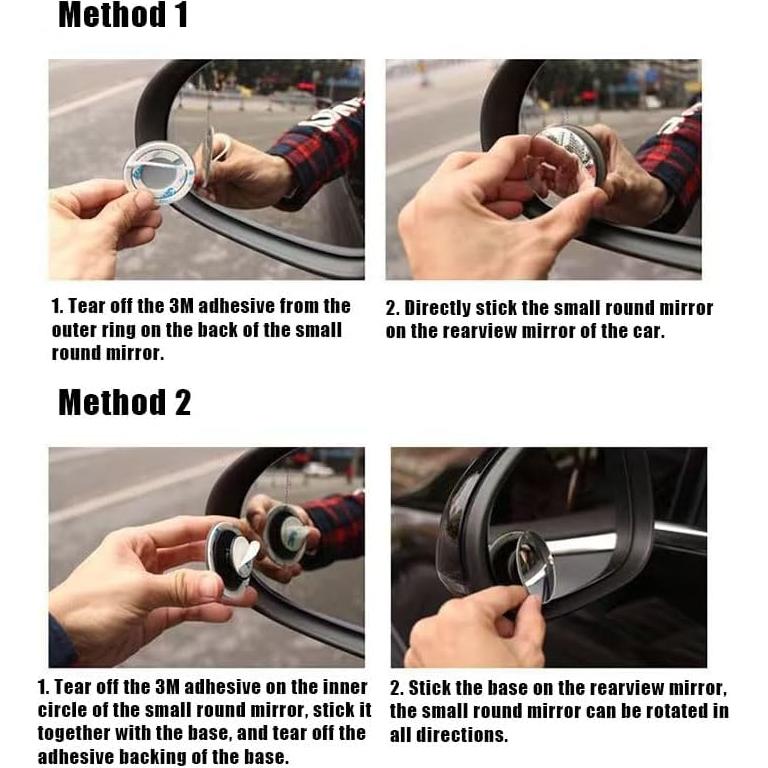 Espejo de Punto Ciego KARKOR Redondo HD Ajustable 360° - Paquete de 2