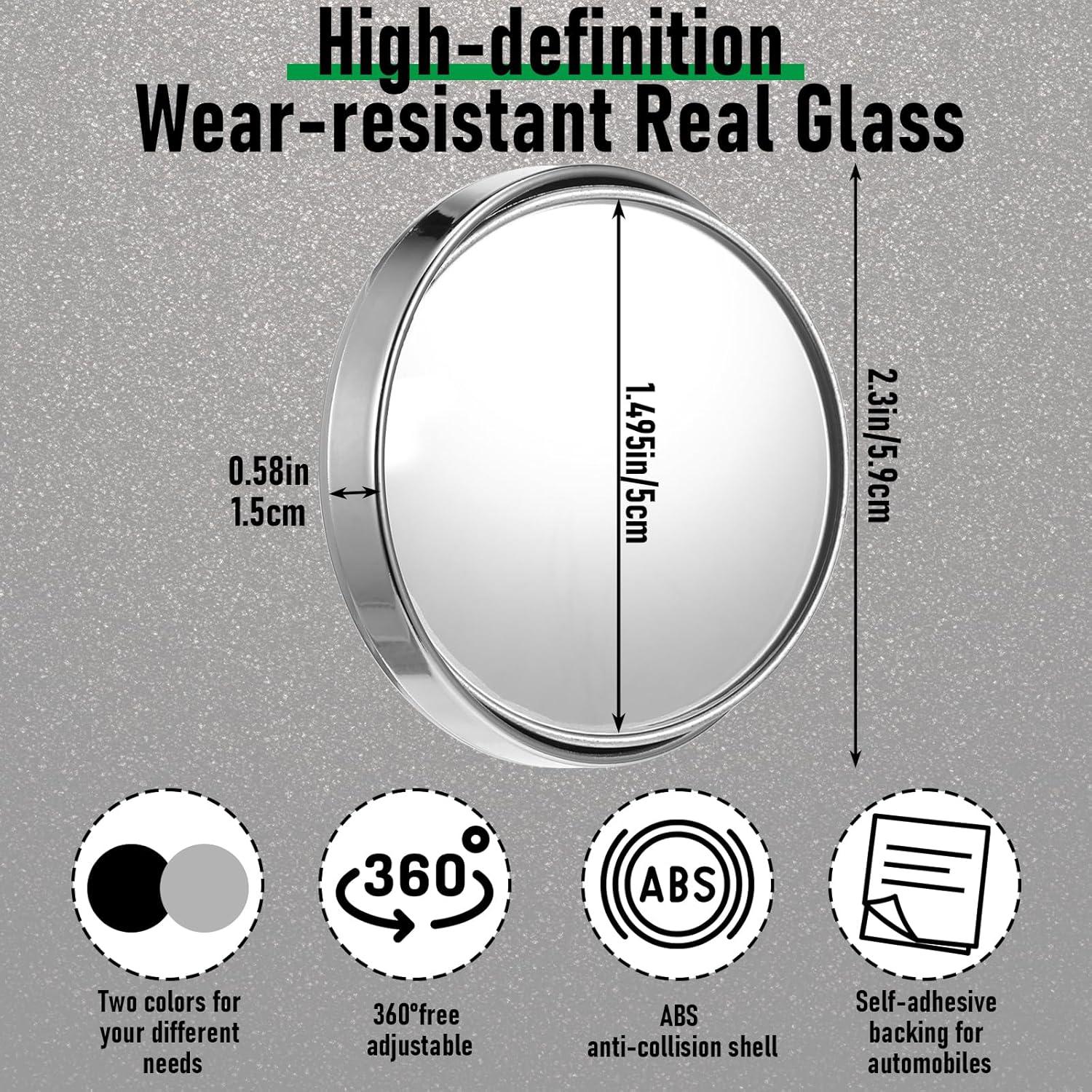 Espejos de Punto Ciego YBEATY 4 Pcs Ajustables ABS 5.9 cm