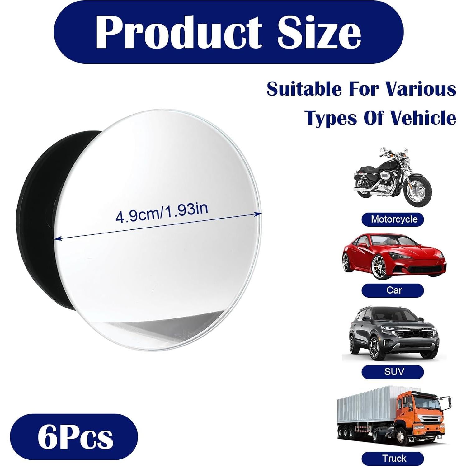 6 Espejos Redondos de Punto Ciego Tucnoeu 5 cm Ajustables