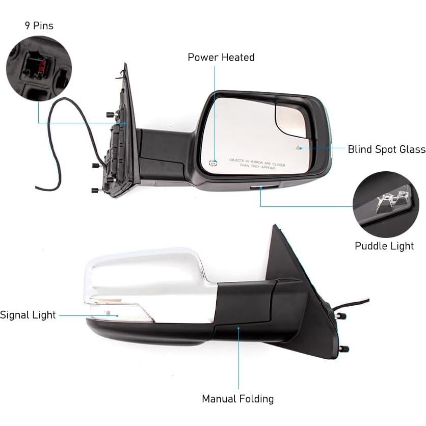 Espejo de Puerta Dodge Ram 2018-2021 HIGHTO Cromo Manual RH