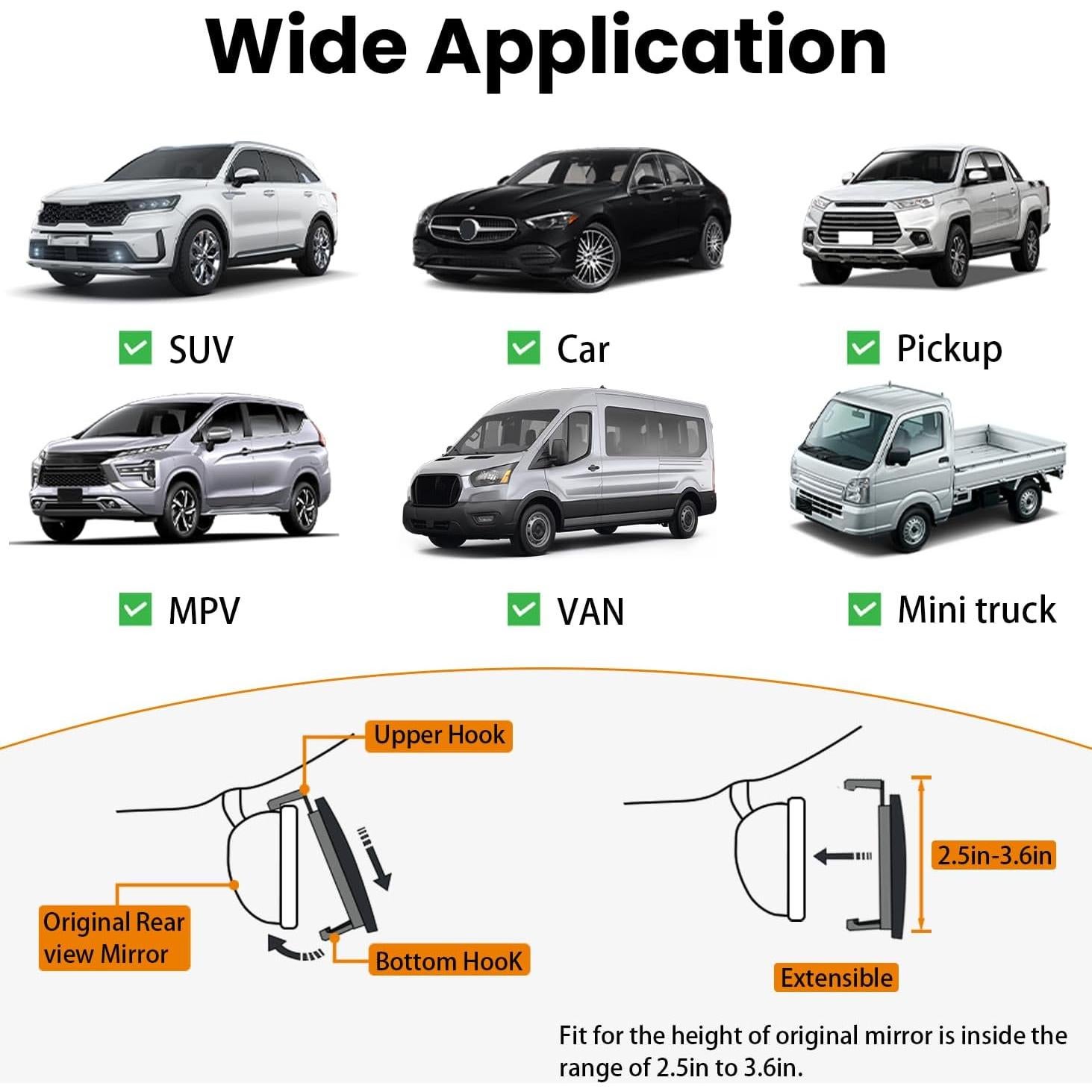 Espejo Retrovisor Panorámico Antideslumbrante HmmtyRack 30.48 cm
