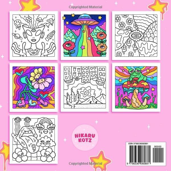 Trippy & Groovy: Psychedelic Coloring Book for Adults Featuring Mushrooms, Aliens, Magic Worlds and Illusions for Relaxation