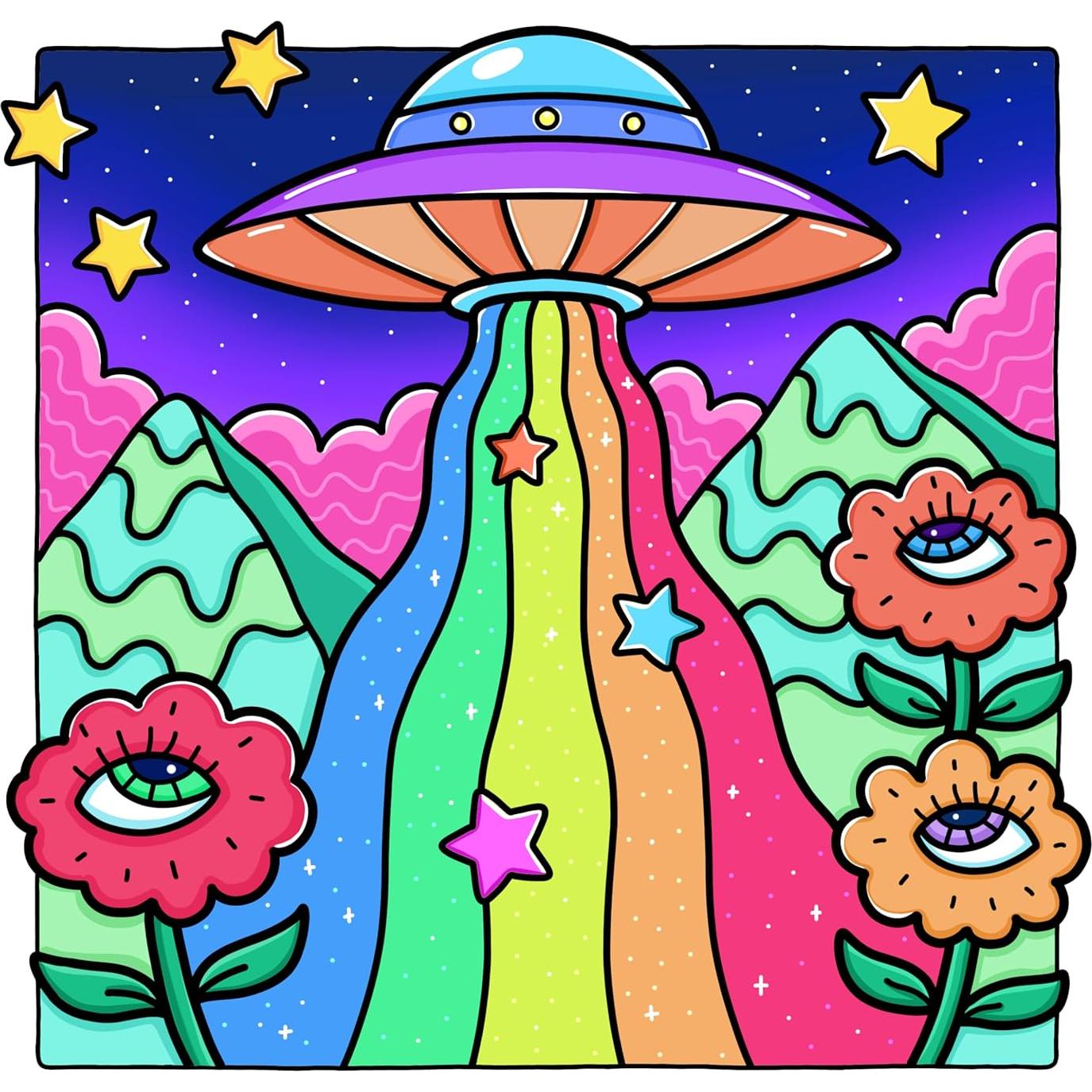 Trippy & Groovy: Psychedelic Coloring Book for Adults Featuring Mushrooms, Aliens, Magic Worlds and Illusions for Relaxation