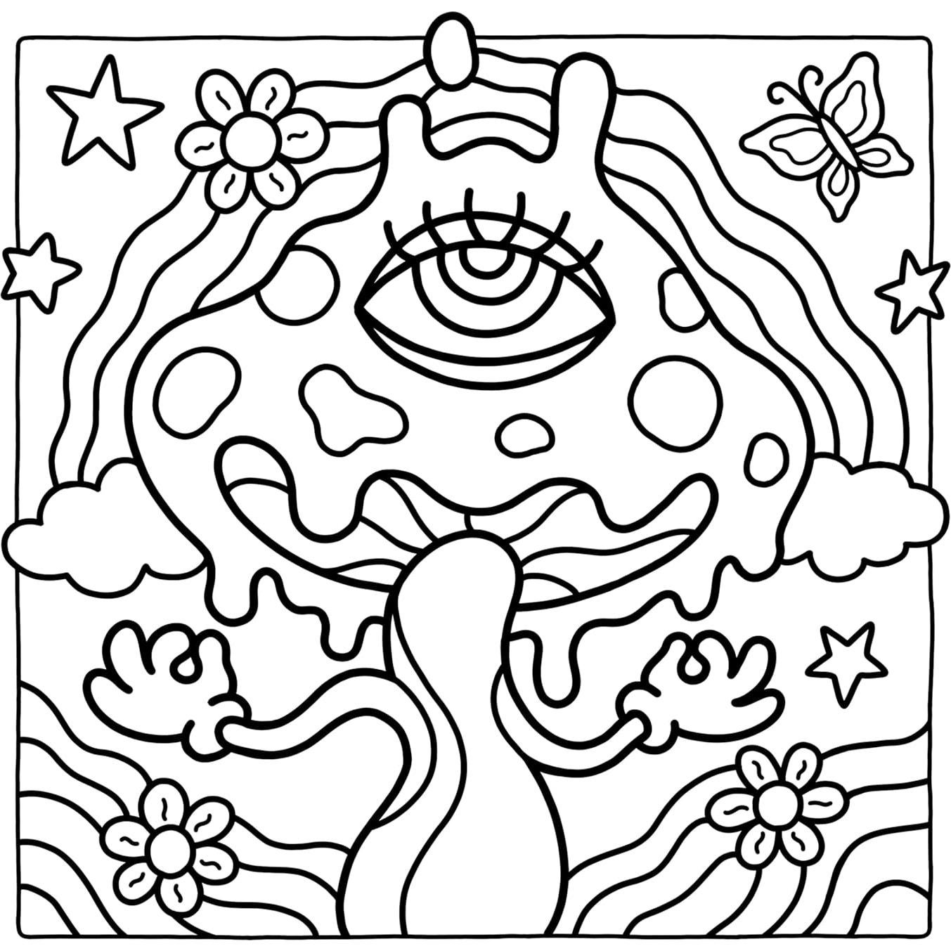 Trippy & Groovy: Psychedelic Coloring Book for Adults Featuring Mushrooms, Aliens, Magic Worlds and Illusions for Relaxation