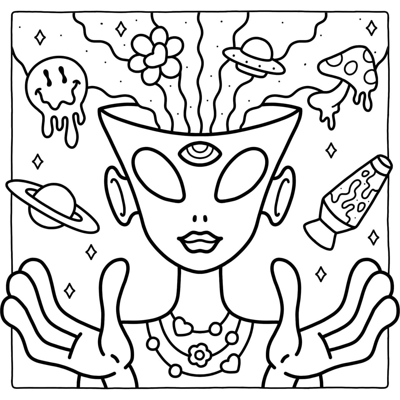 Trippy & Groovy: Psychedelic Coloring Book for Adults Featuring Mushrooms, Aliens, Magic Worlds and Illusions for Relaxation