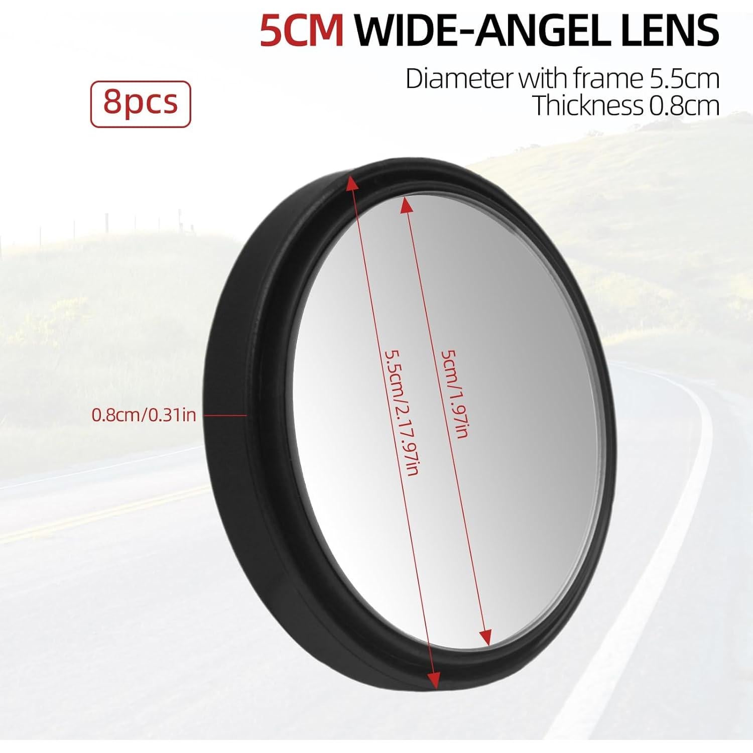 Paquete de 8 Espejos de Punto Ciego Pretwad 50mm Convexos