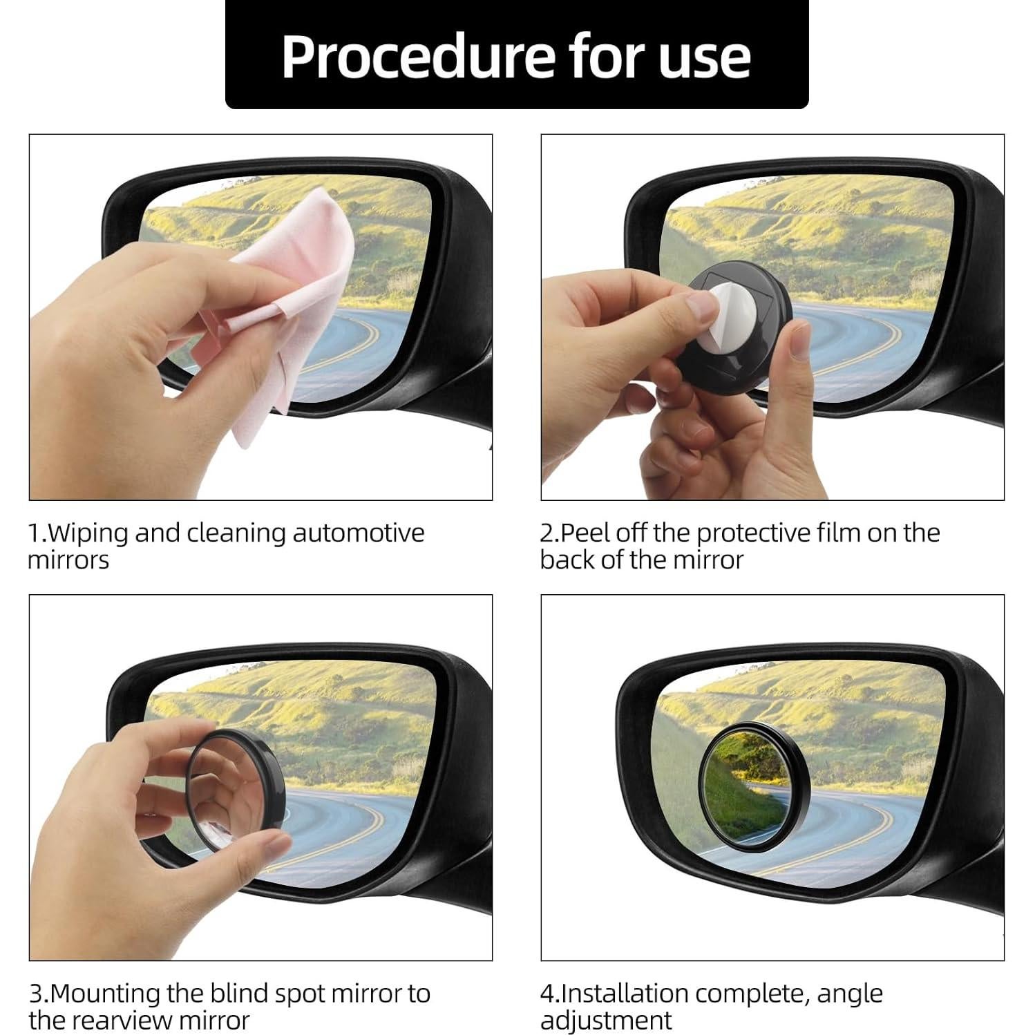 Paquete de 8 Espejos de Punto Ciego Pretwad 50mm Convexos