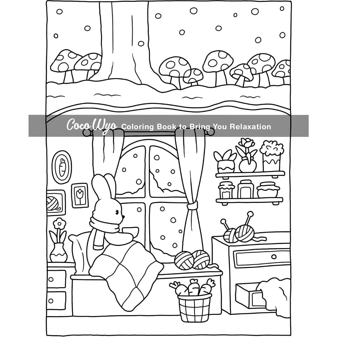 Cozy Spaces: Coloring Book for Adults and Teens Featuring Relaxing Familiar Corners with Cute Animal Characters for Stress Relief