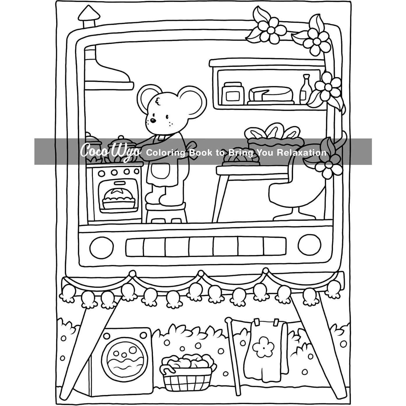 Cozy Spaces: Coloring Book for Adults and Teens Featuring Relaxing Familiar Corners with Cute Animal Characters for Stress Relief