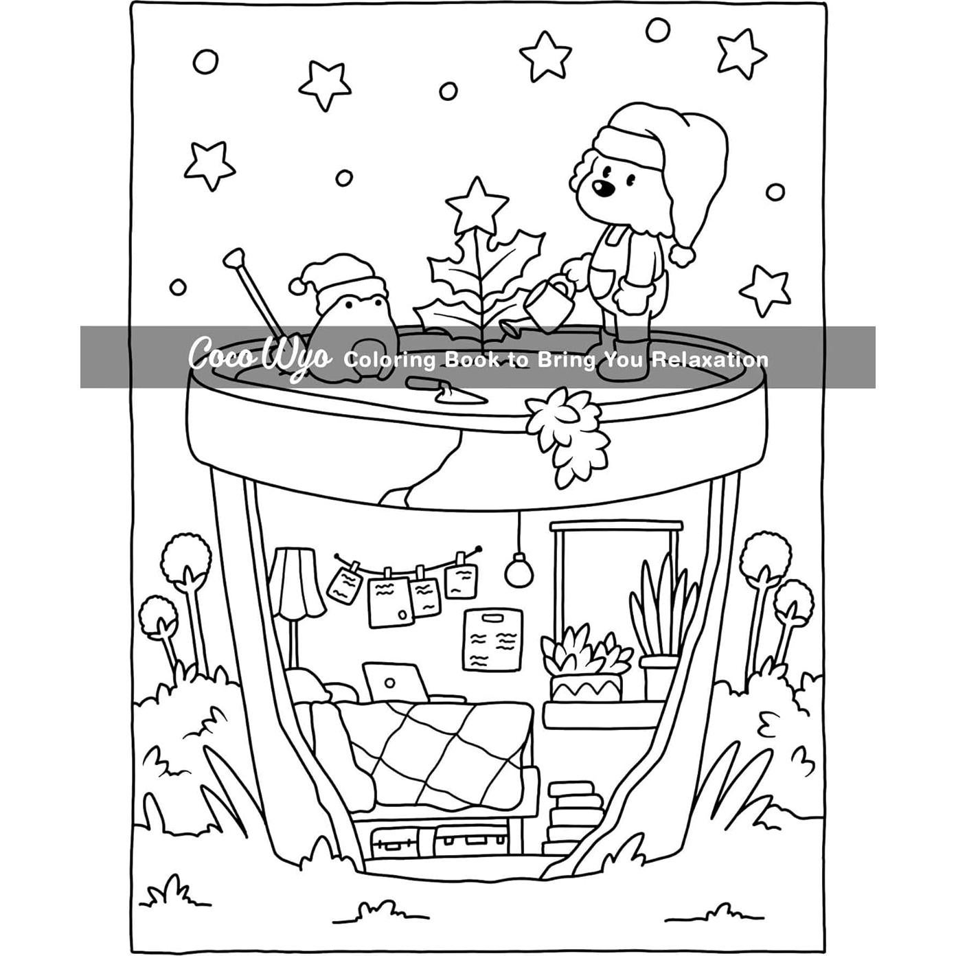 Cozy Spaces: Coloring Book for Adults and Teens Featuring Relaxing Familiar Corners with Cute Animal Characters for Stress Relief