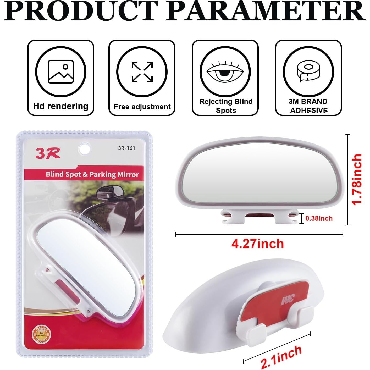 Espejo de Punto Ciego LivTee HD Convexo Ajustable 10.85x4.52cm