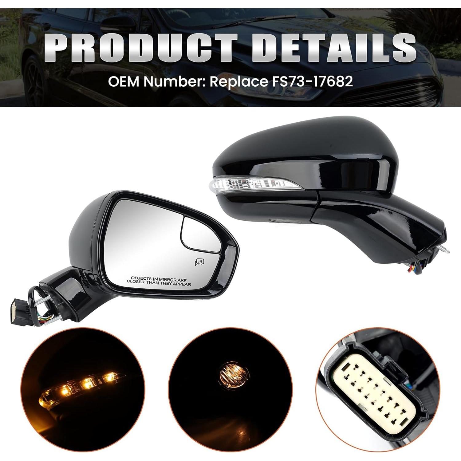 Espejo Lateral Derecho Ford Fusion 2016-2022 Calentado Negro