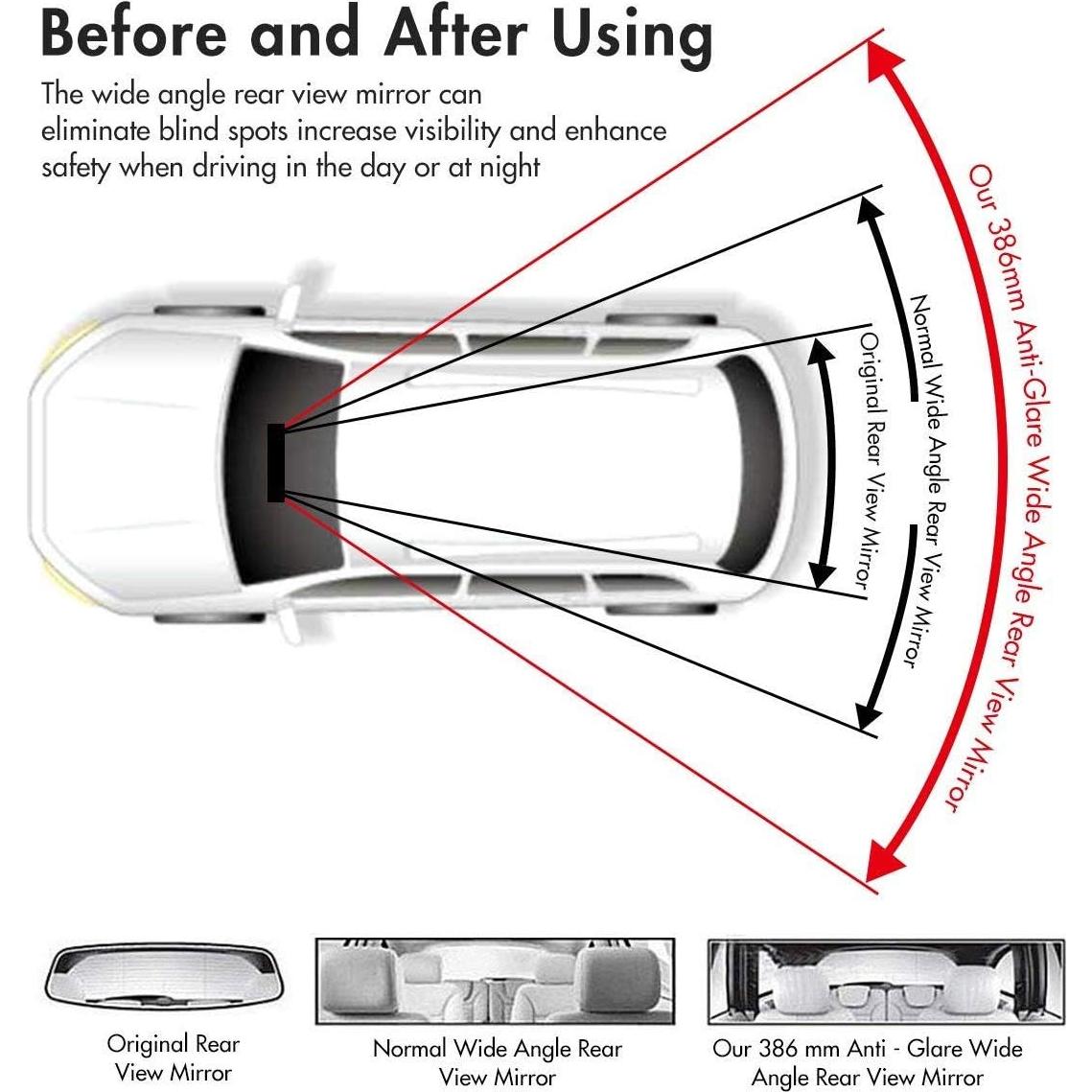 Espejo Retrovisor Curvado MIAOKE 39 cm Ajustable para Auto