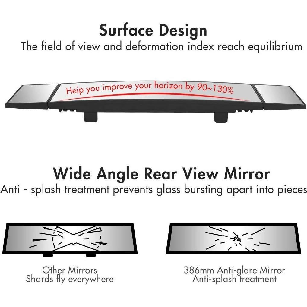 Espejo Retrovisor Curvado MIAOKE 39 cm Ajustable para Auto