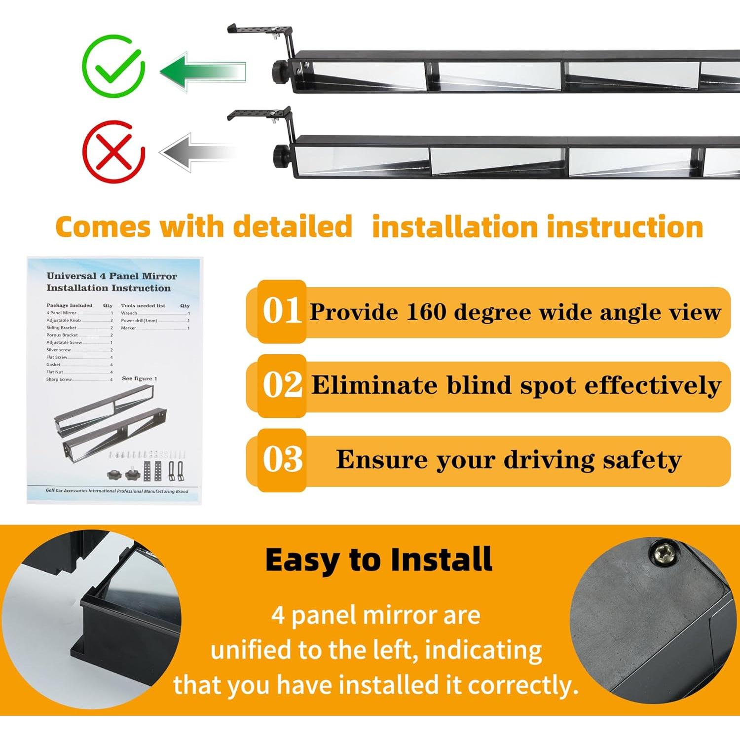 Espejo Retrovisor Wink 4 Paneles Mixopoly para Carrito de Golf