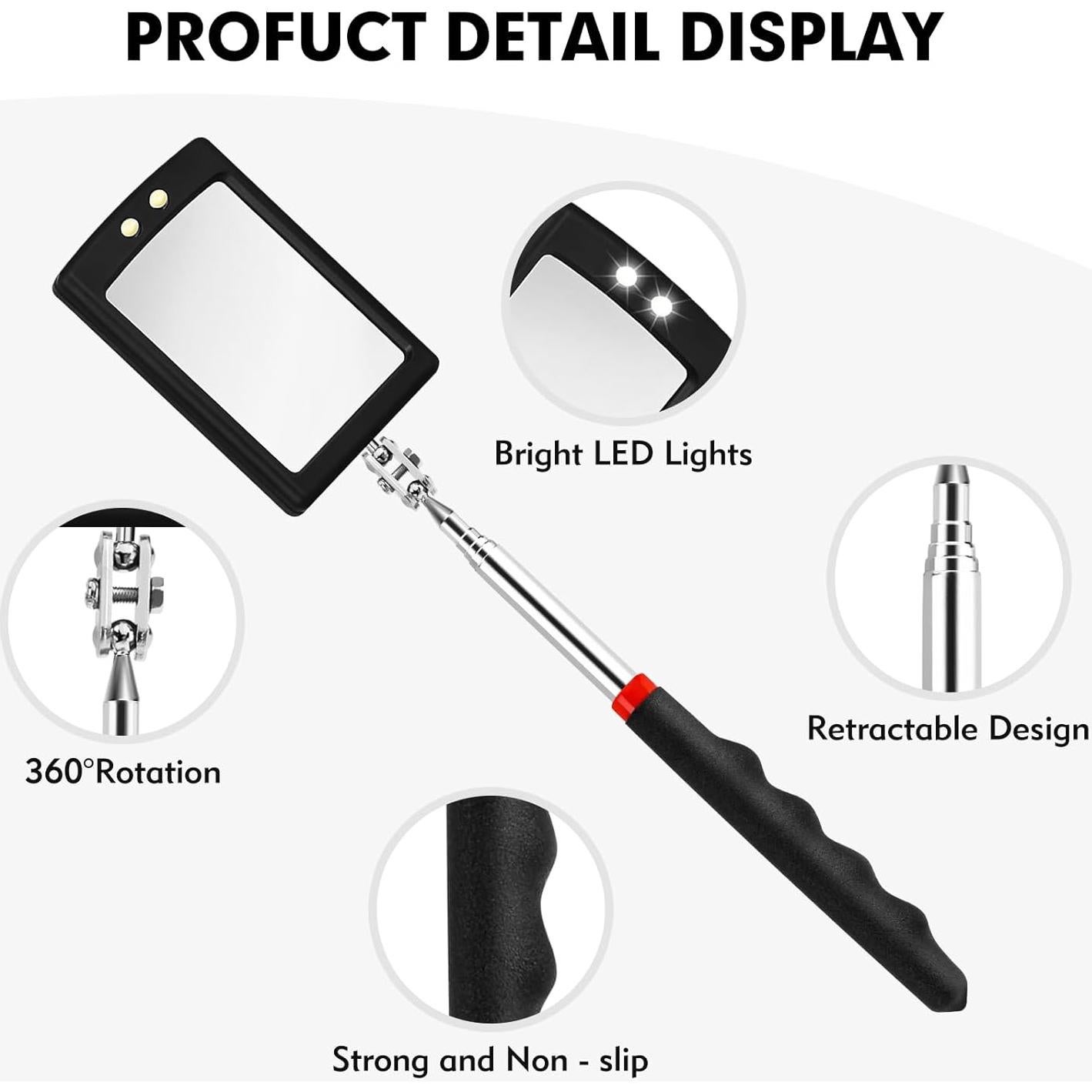 Espejo de Inspección Telescópico CdbC 30-89 cm LED 360°