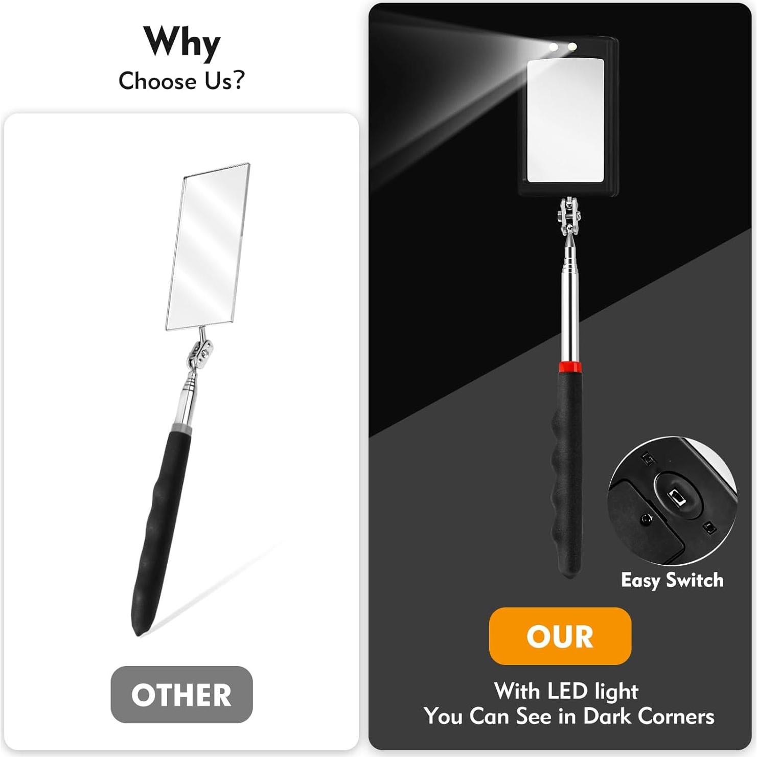 Espejo de Inspección Telescópico CdbC 30-89 cm LED 360°