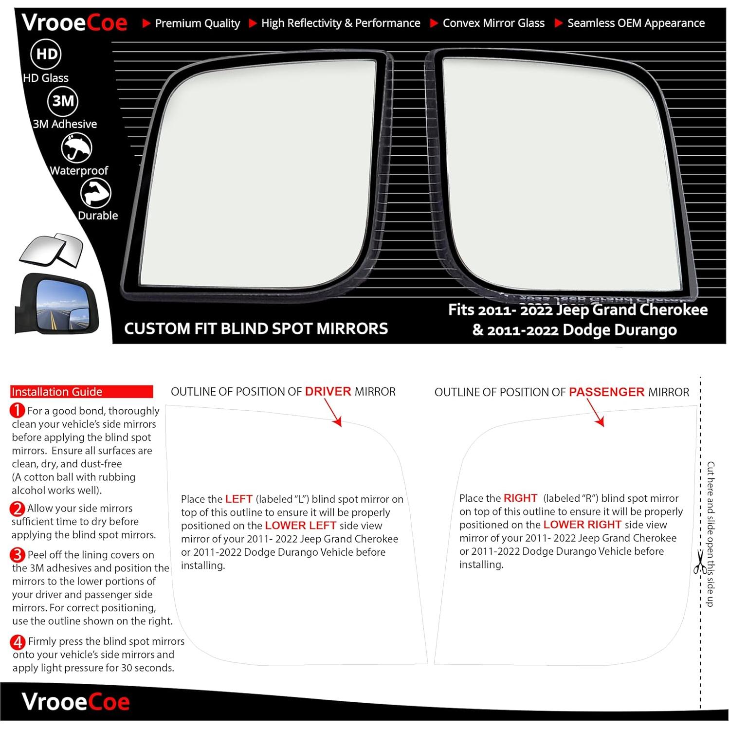 Espejos Convexos Adhesivos VrooeCoe para Jeep y Dodge 2011-2022