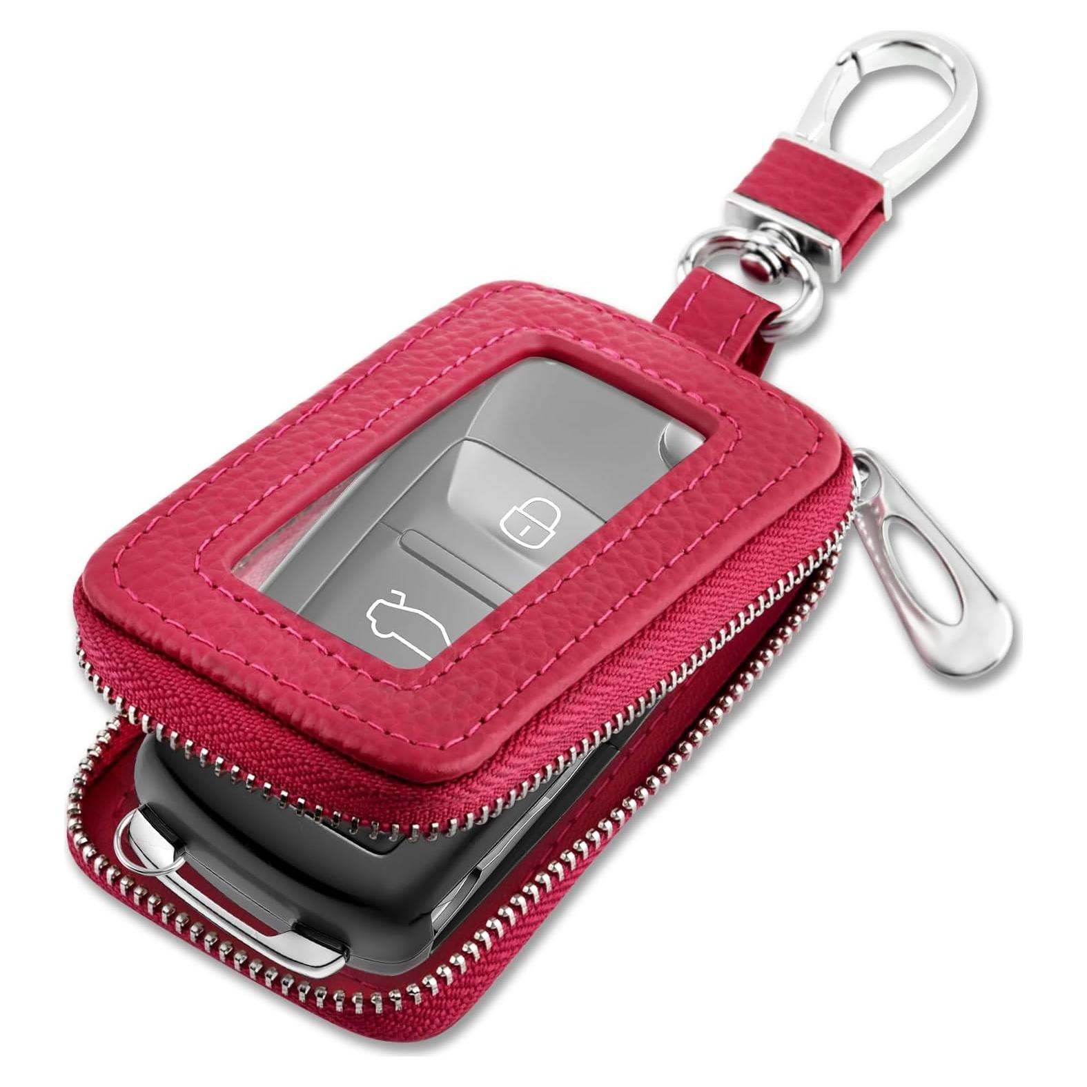 Funda de Llave de Coche CXCCOI Universal Cuero Rojo Rosa