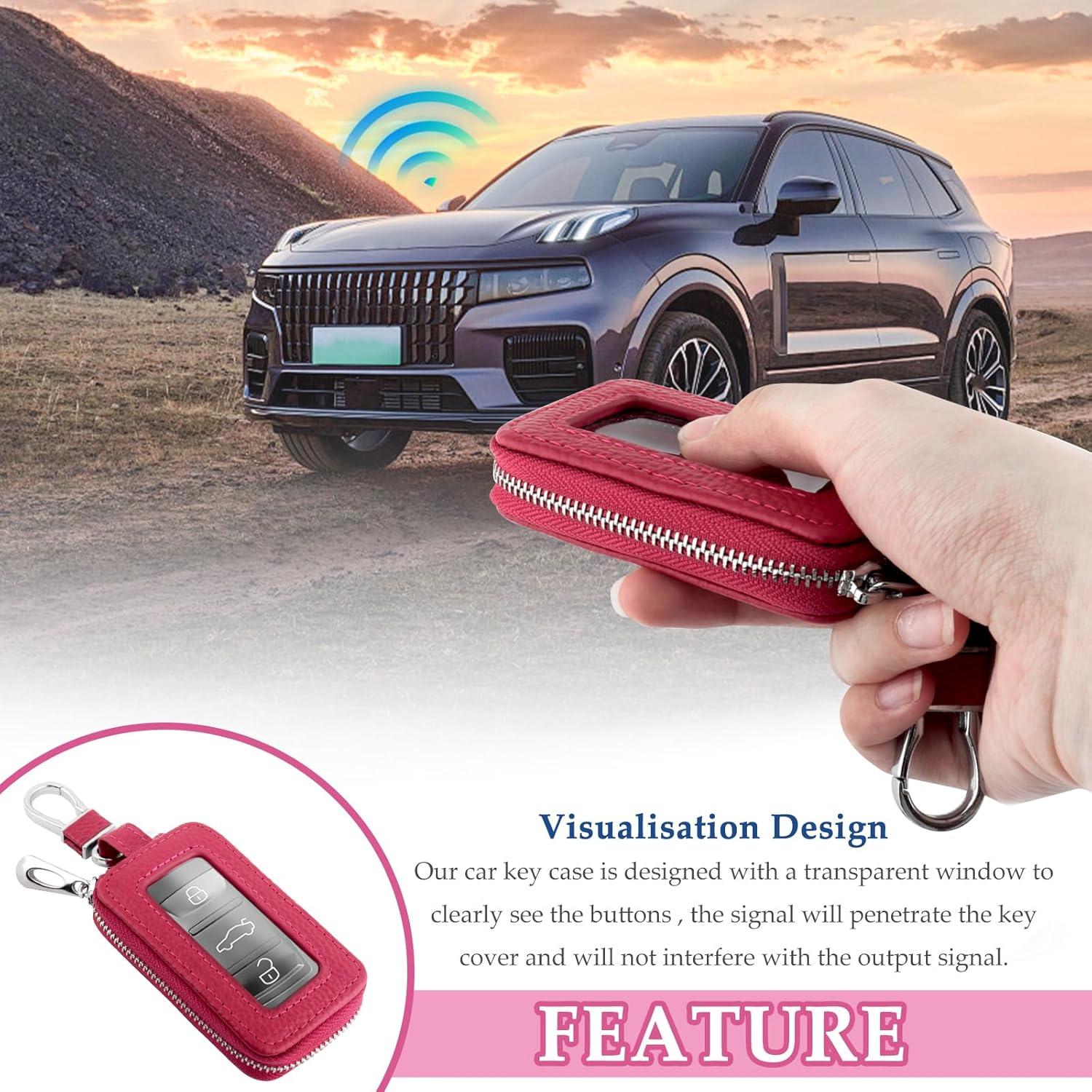 Funda de Llave de Coche CXCCOI Universal Cuero Rojo Rosa