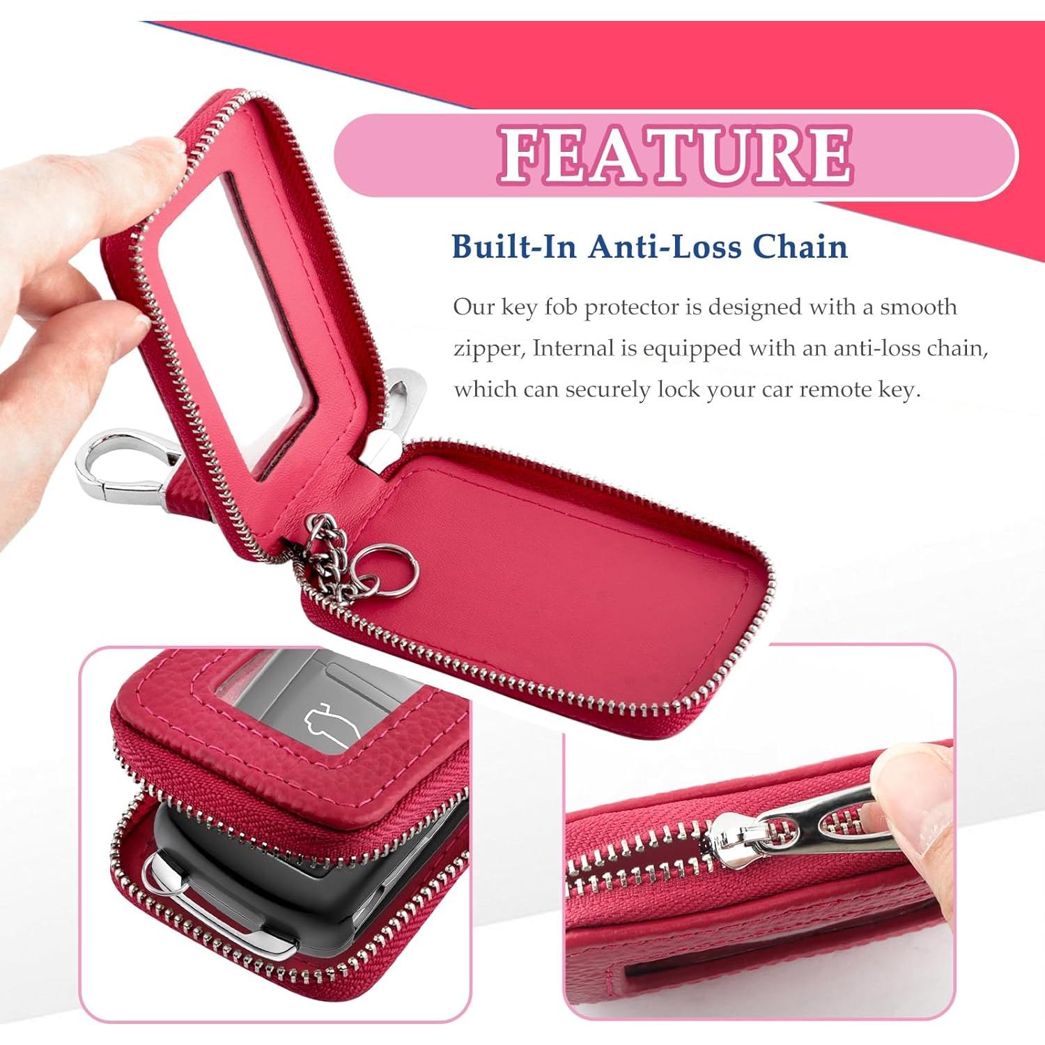 Funda de Llave de Coche CXCCOI Universal Cuero Rojo Rosa