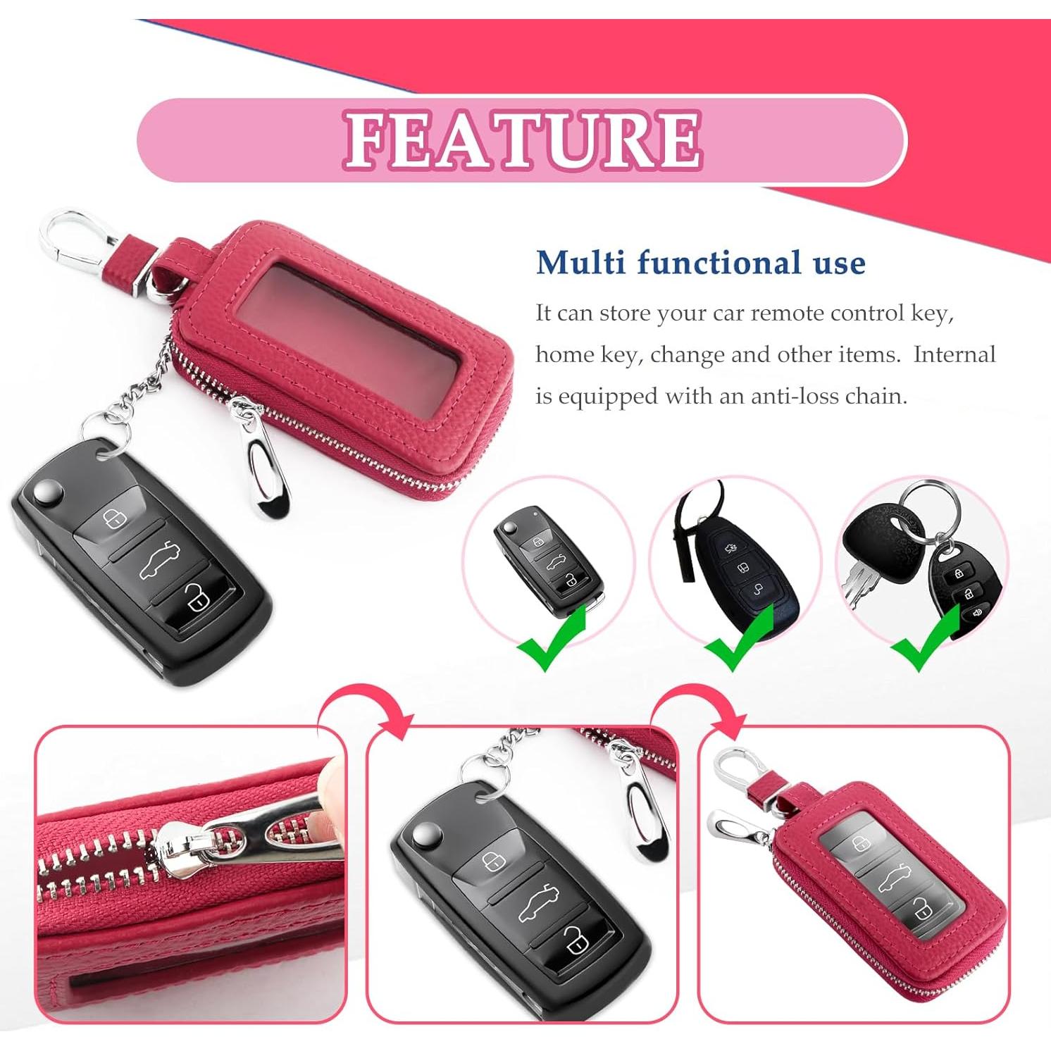 Funda de Llave de Coche CXCCOI Universal Cuero Rojo Rosa