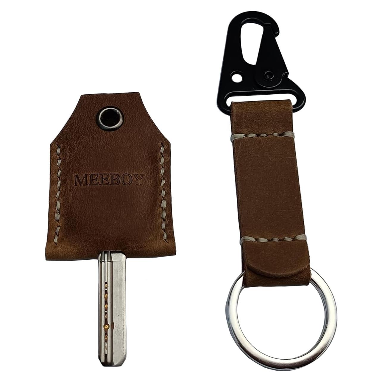 Llavero de cuero pequeño hecho a mano marrón - Funda protectora