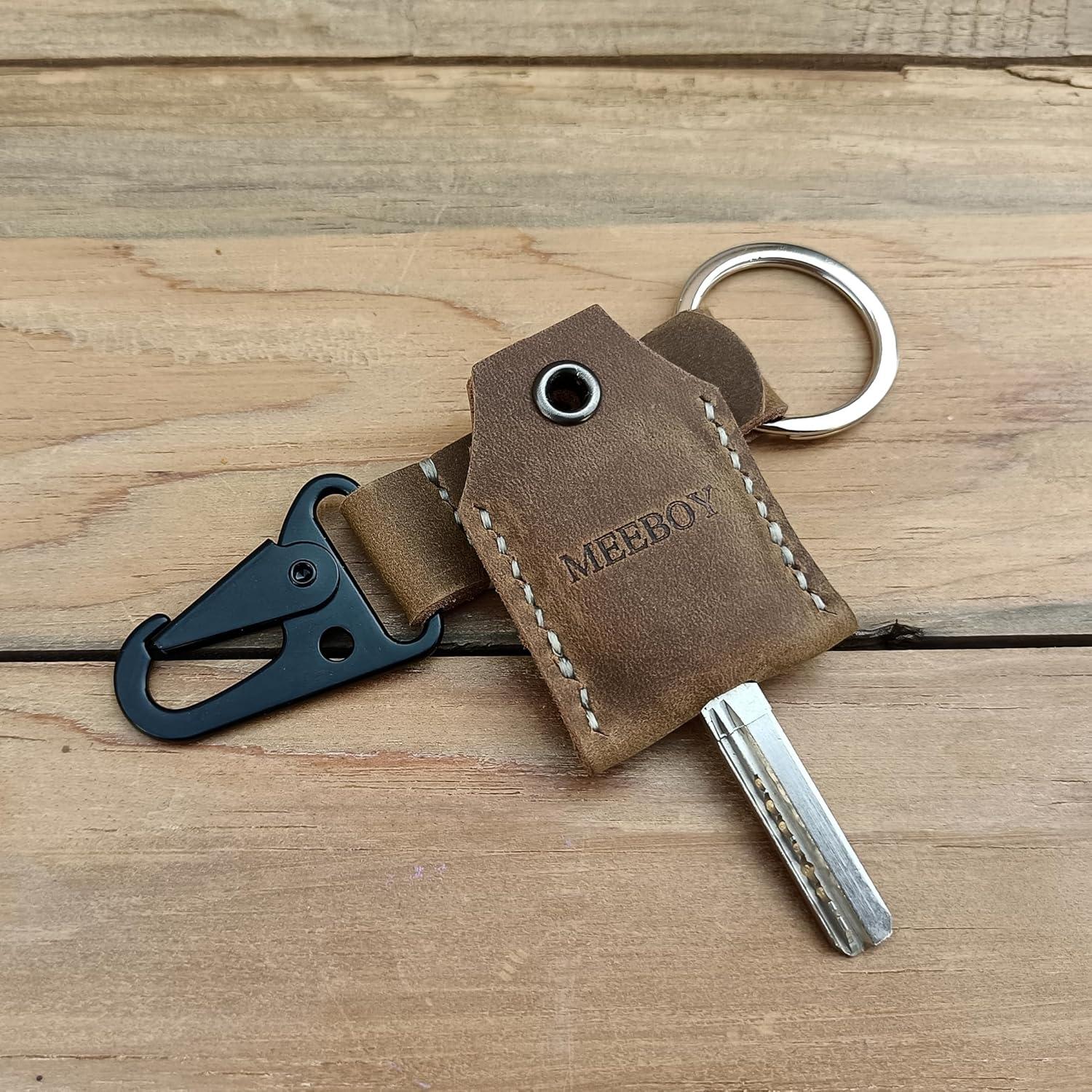 Llavero de cuero pequeño hecho a mano marrón - Funda protectora