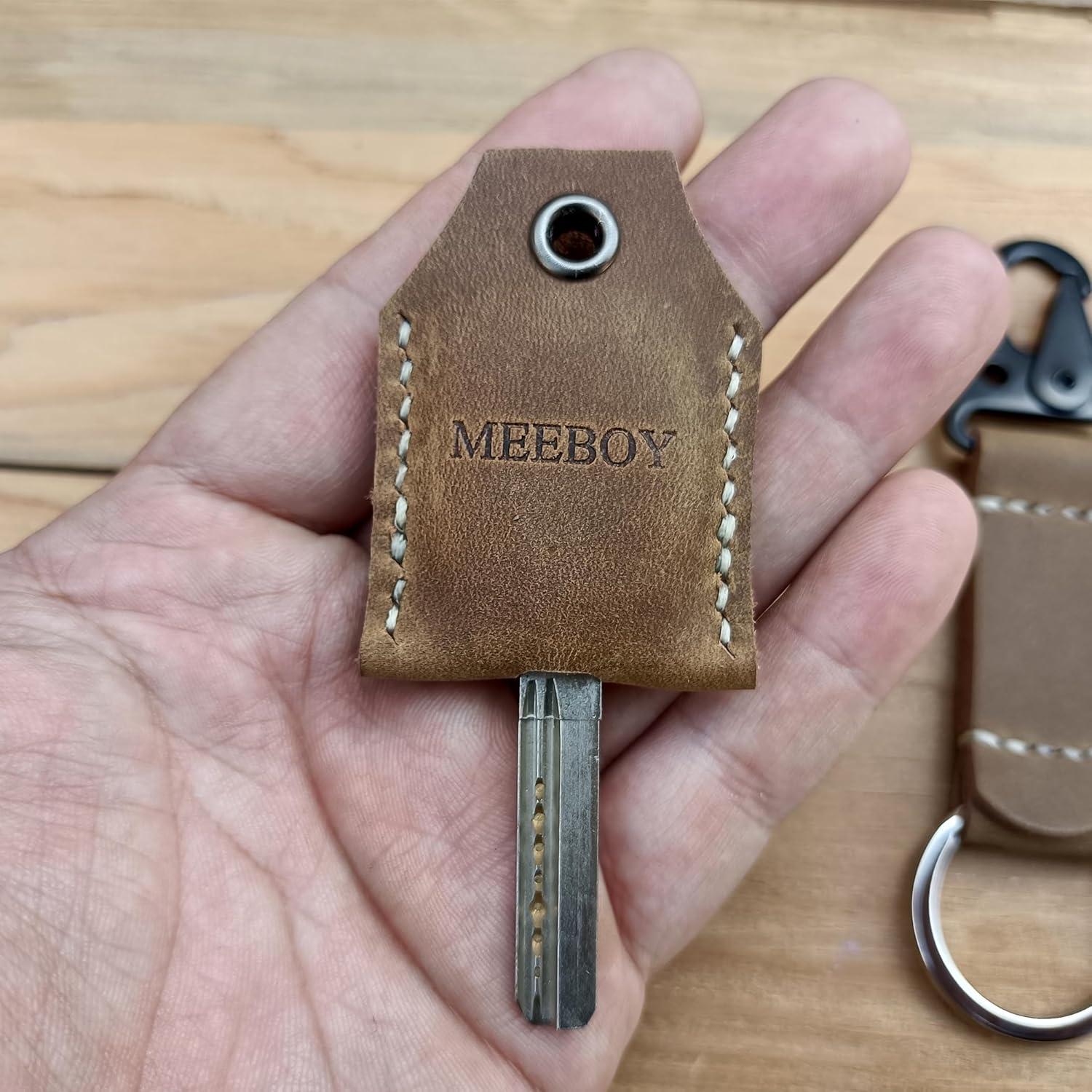 Llavero de cuero pequeño hecho a mano marrón - Funda protectora