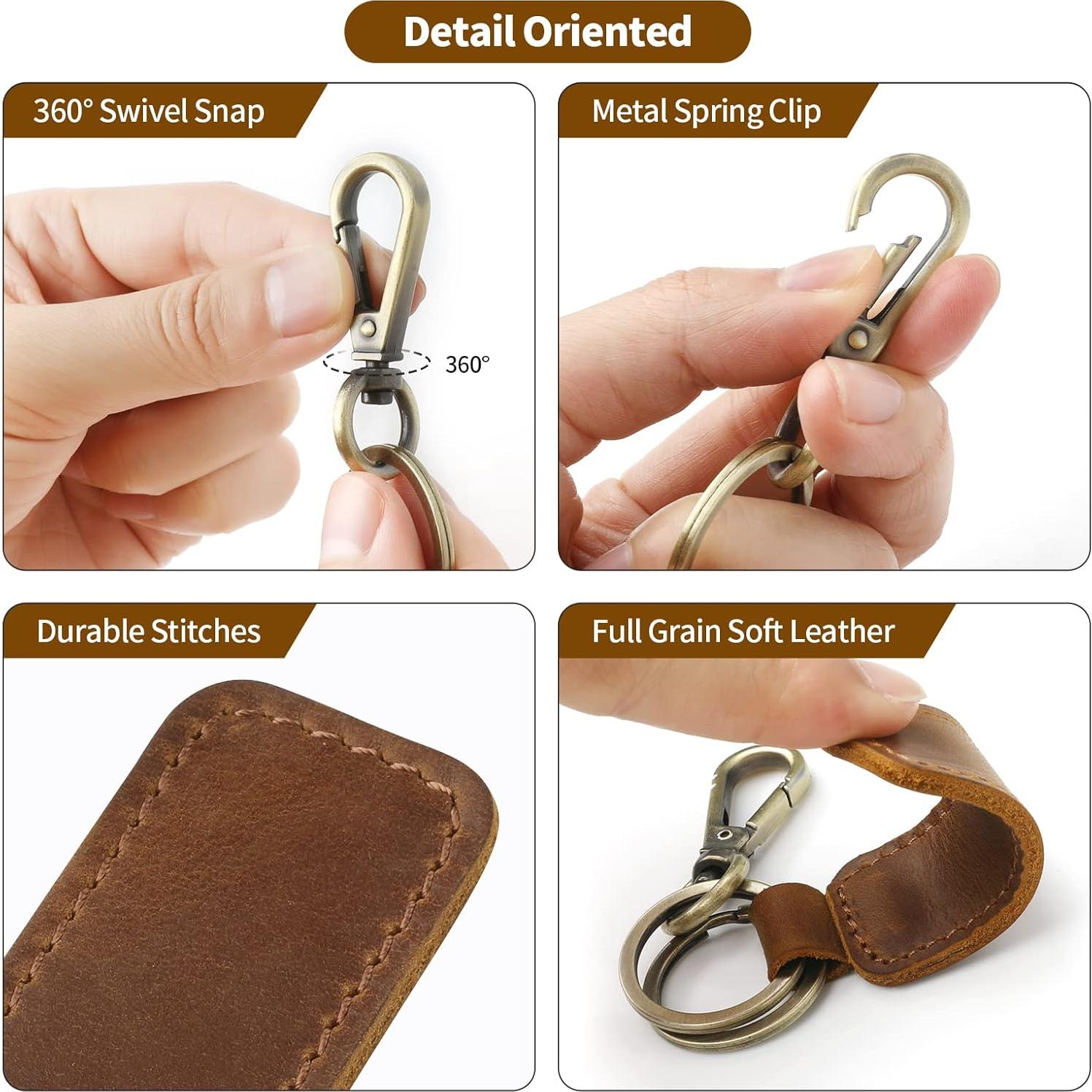 Jack&Chris Genuine Leather Car Keychain, Universal Key Fob Keychain, Leather Key Chain Holder for Men and Women, JC306