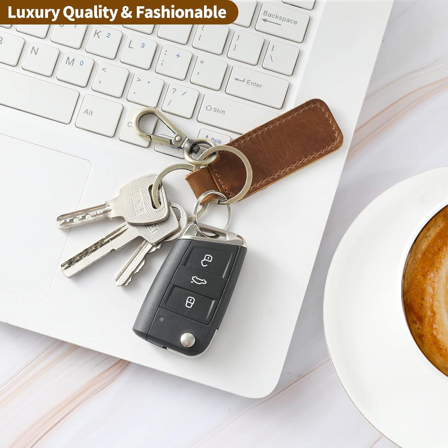 Jack&Chris Genuine Leather Car Keychain, Universal Key Fob Keychain, Leather Key Chain Holder for Men and Women, JC306