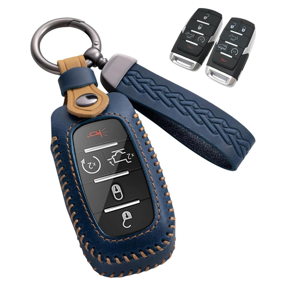 Funda de Llave de Cuero YINEOR para Dodge Ram 2019-2024 Azul