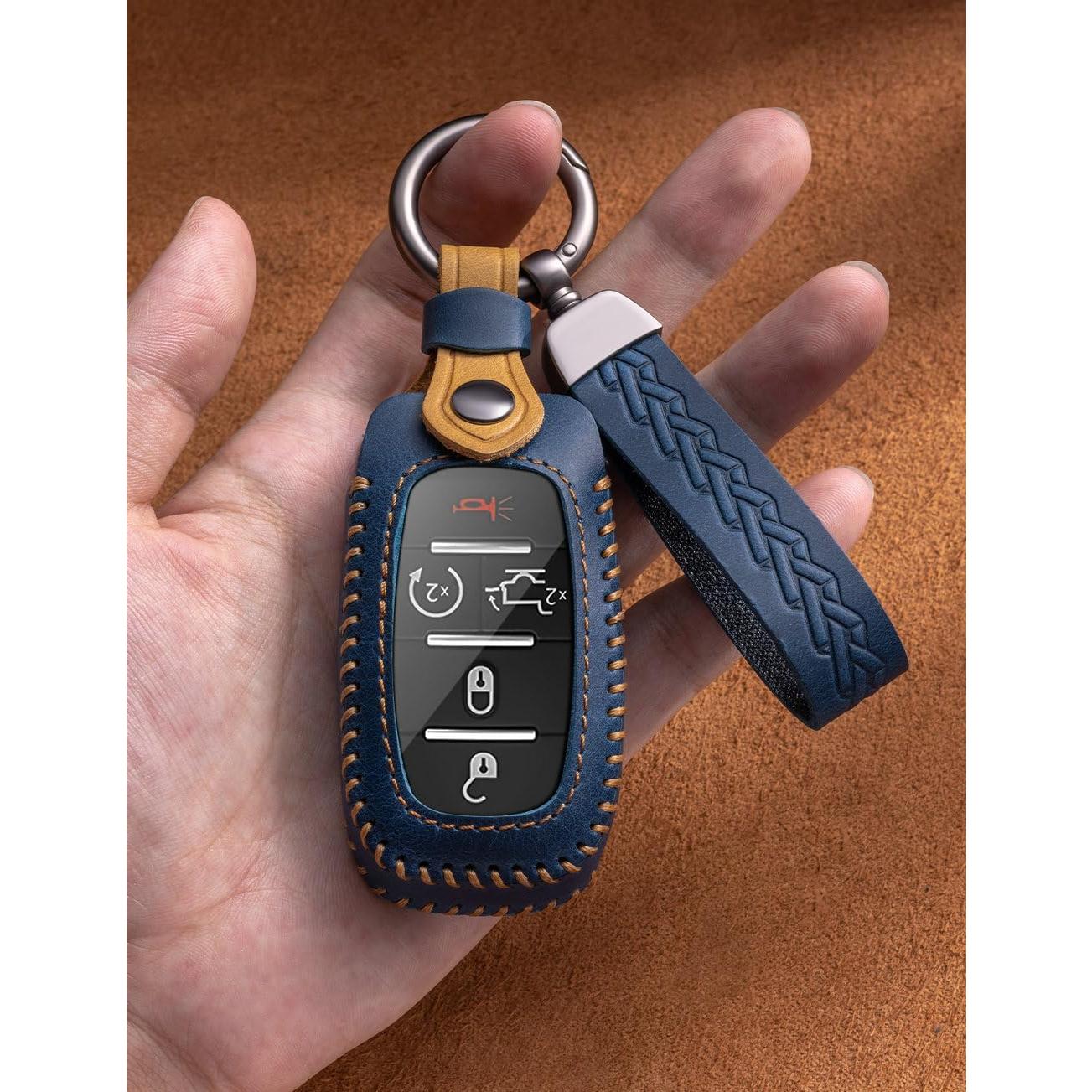 Funda de Llave de Cuero YINEOR para Dodge Ram 2019-2024 Azul