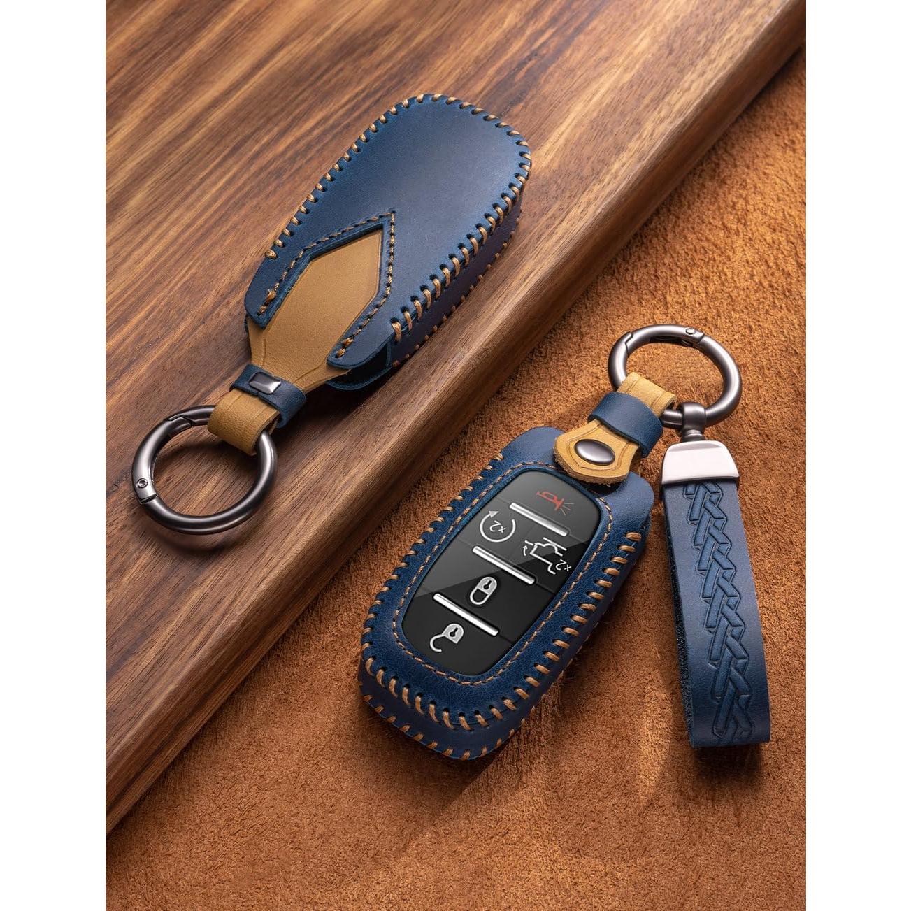 Funda de Llave de Cuero YINEOR para Dodge Ram 2019-2024 Azul