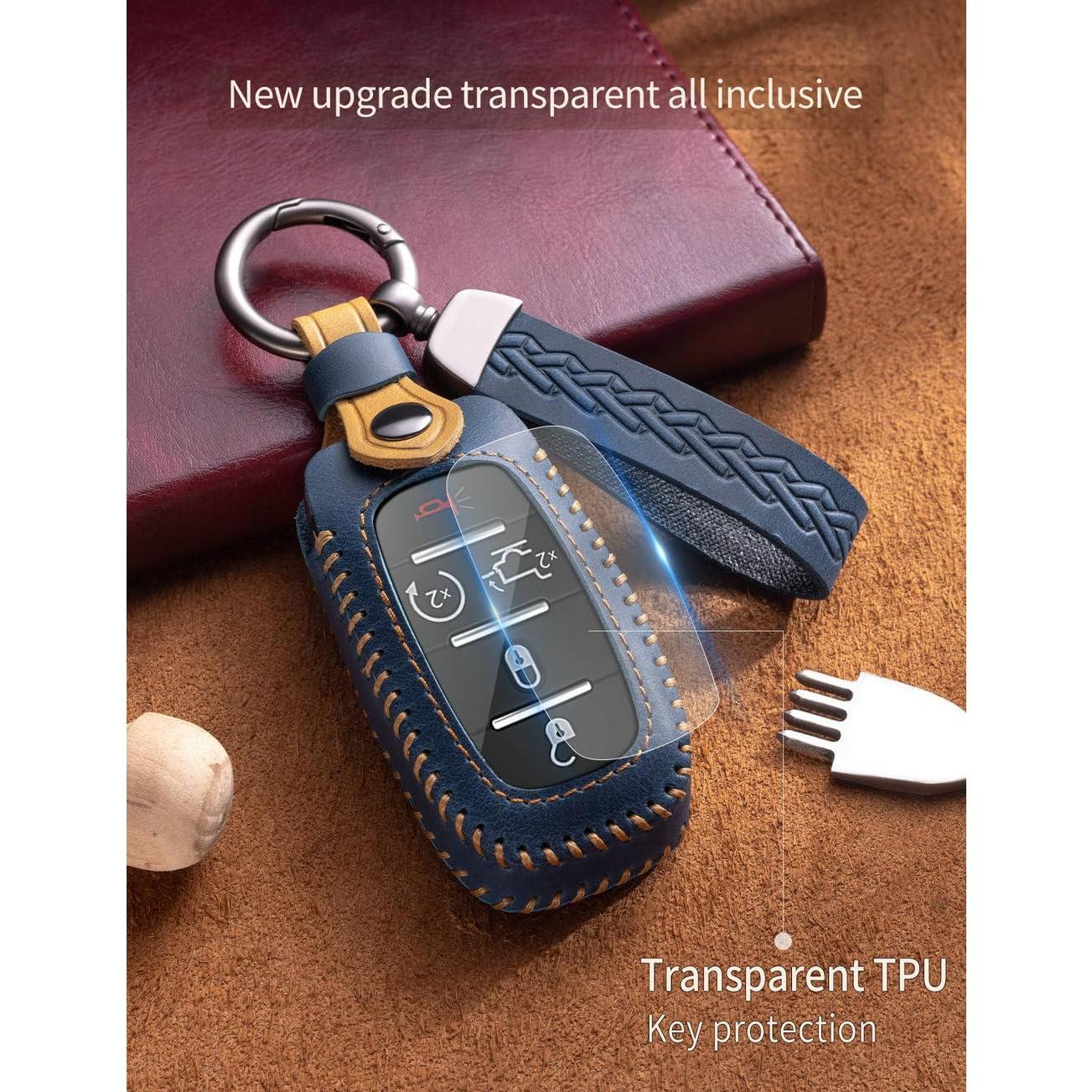 Funda de Llave de Cuero YINEOR para Dodge Ram 2019-2024 Azul